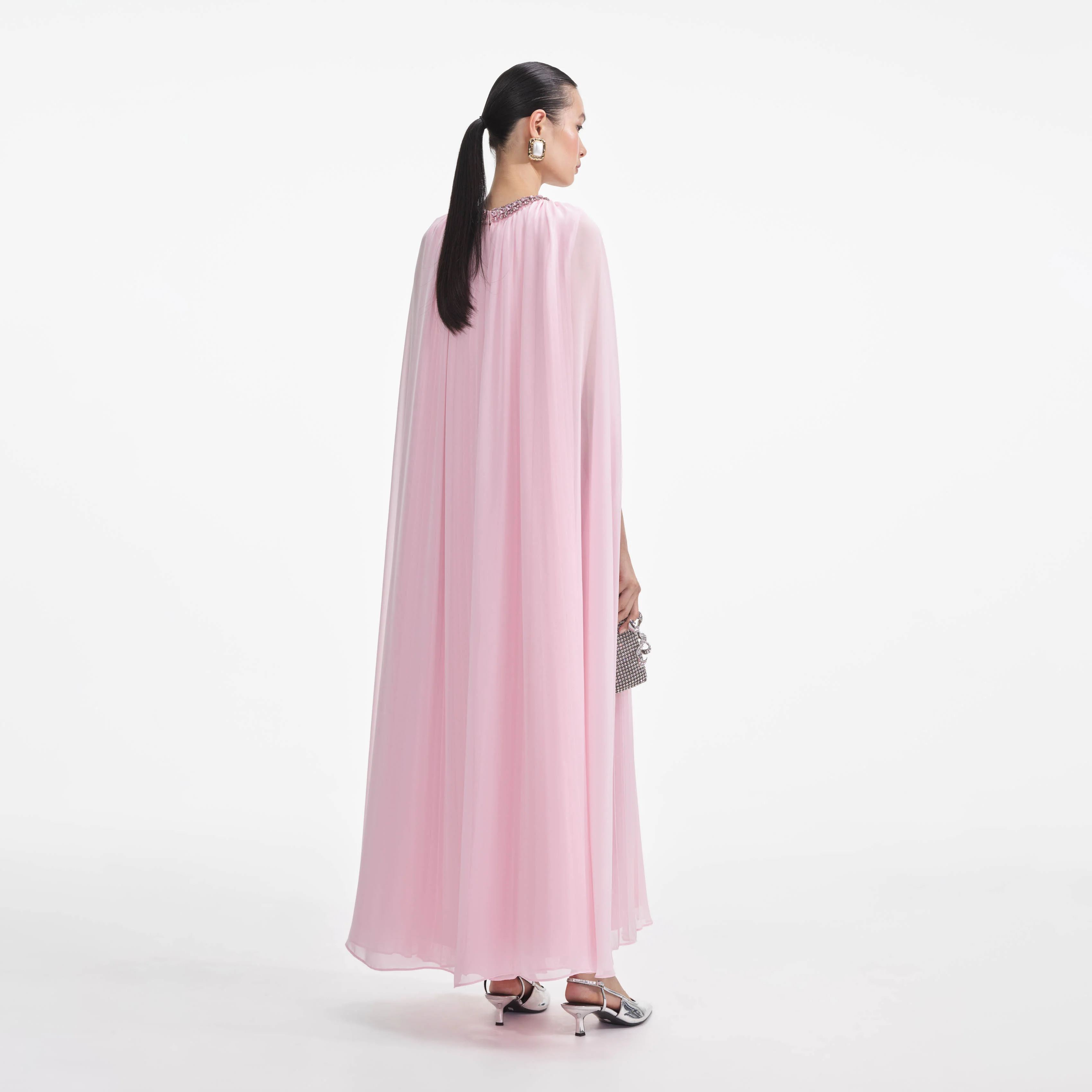 Pink Chiffon Cape Midi Dress - Image 3