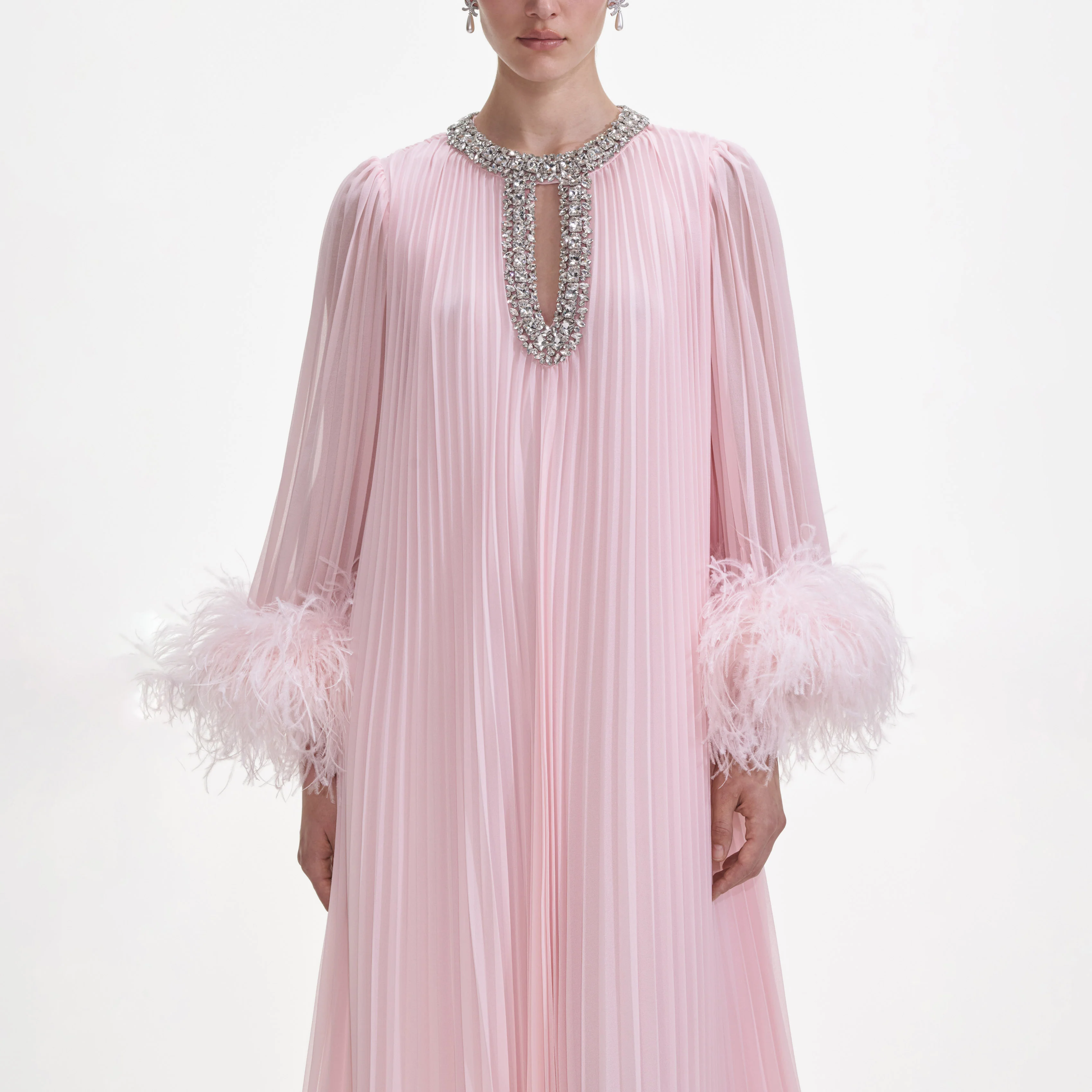 Pink Chiffon Feather Midi Dress - Image 4