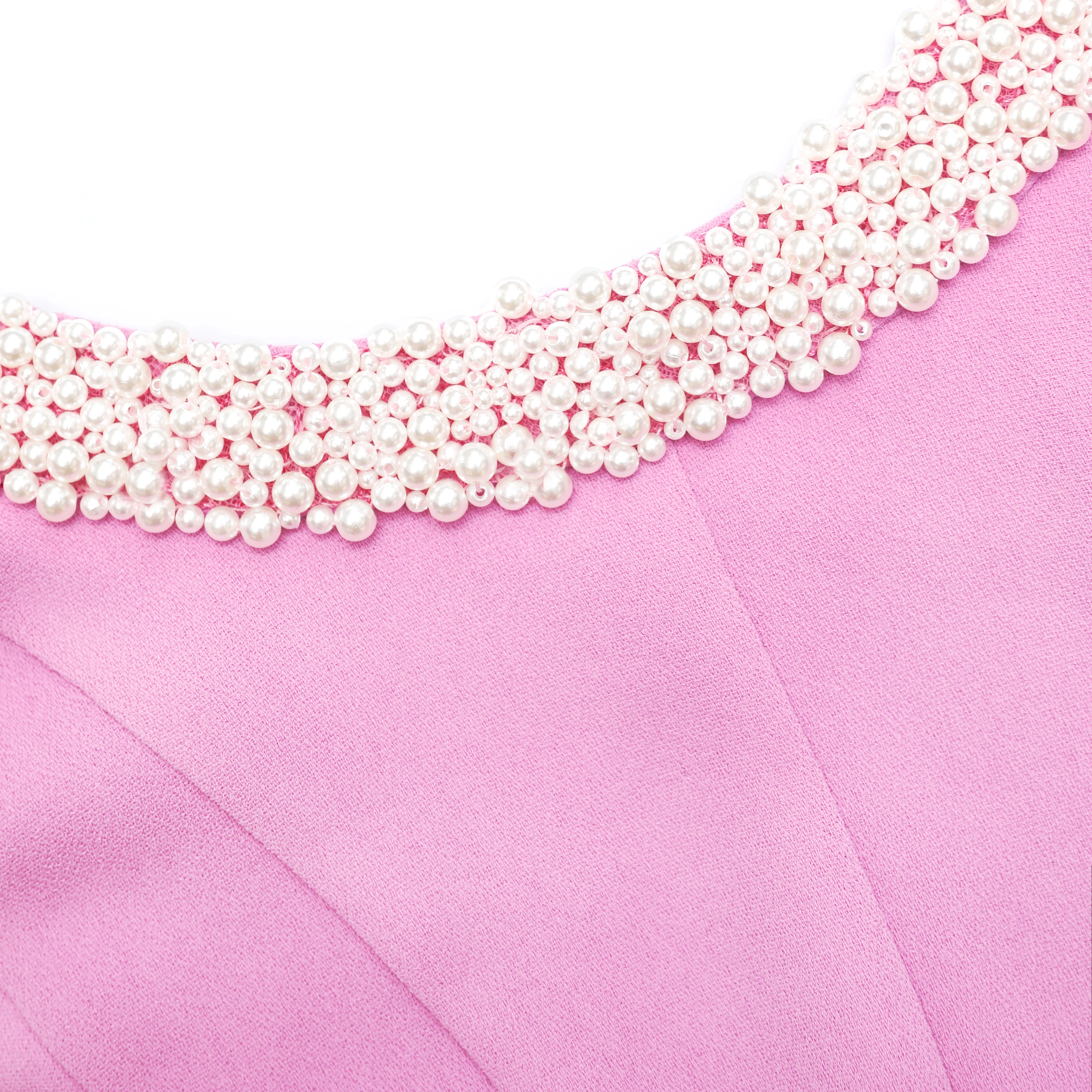 Pink Crepe Pearl Trim Midi Dress - Image 5