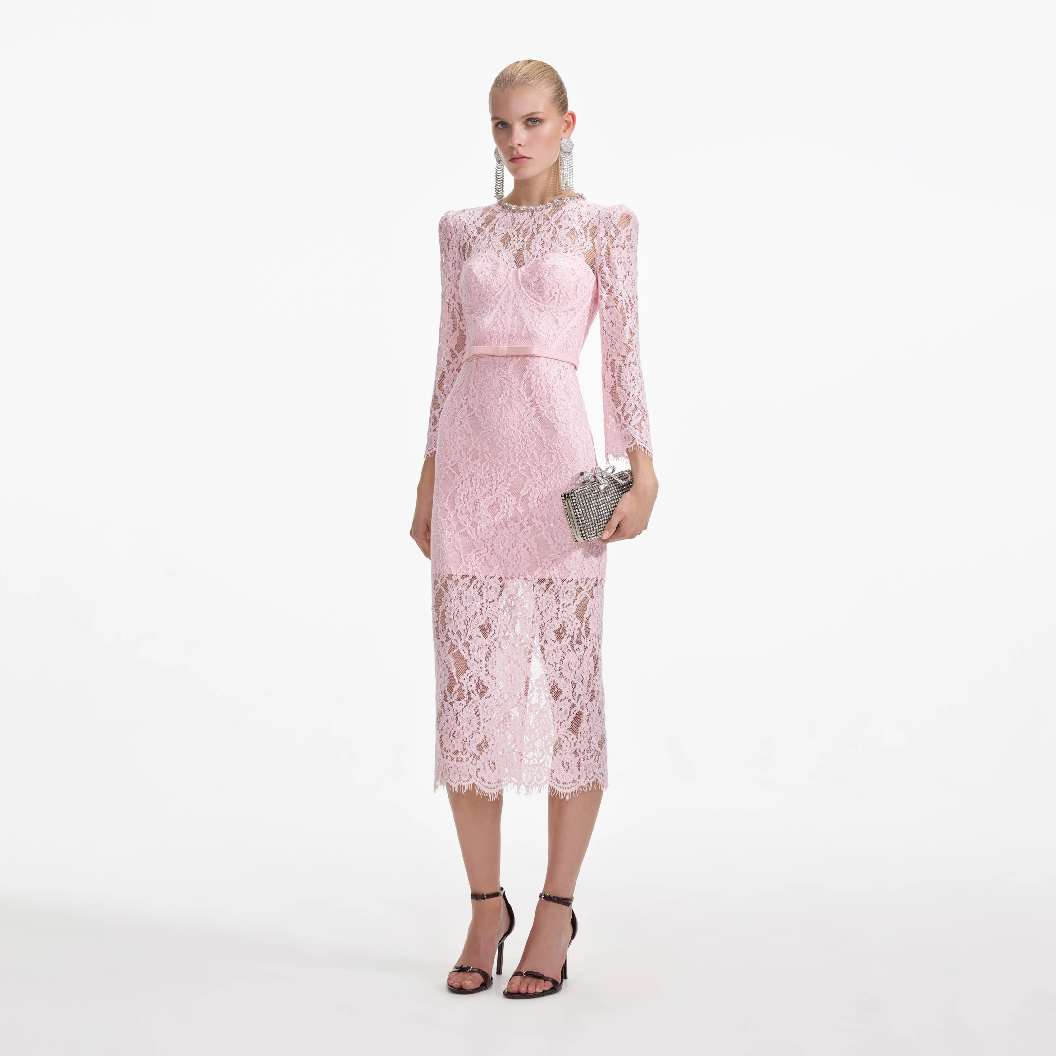 Pink Lace Bustier Midi Dress - Image 2