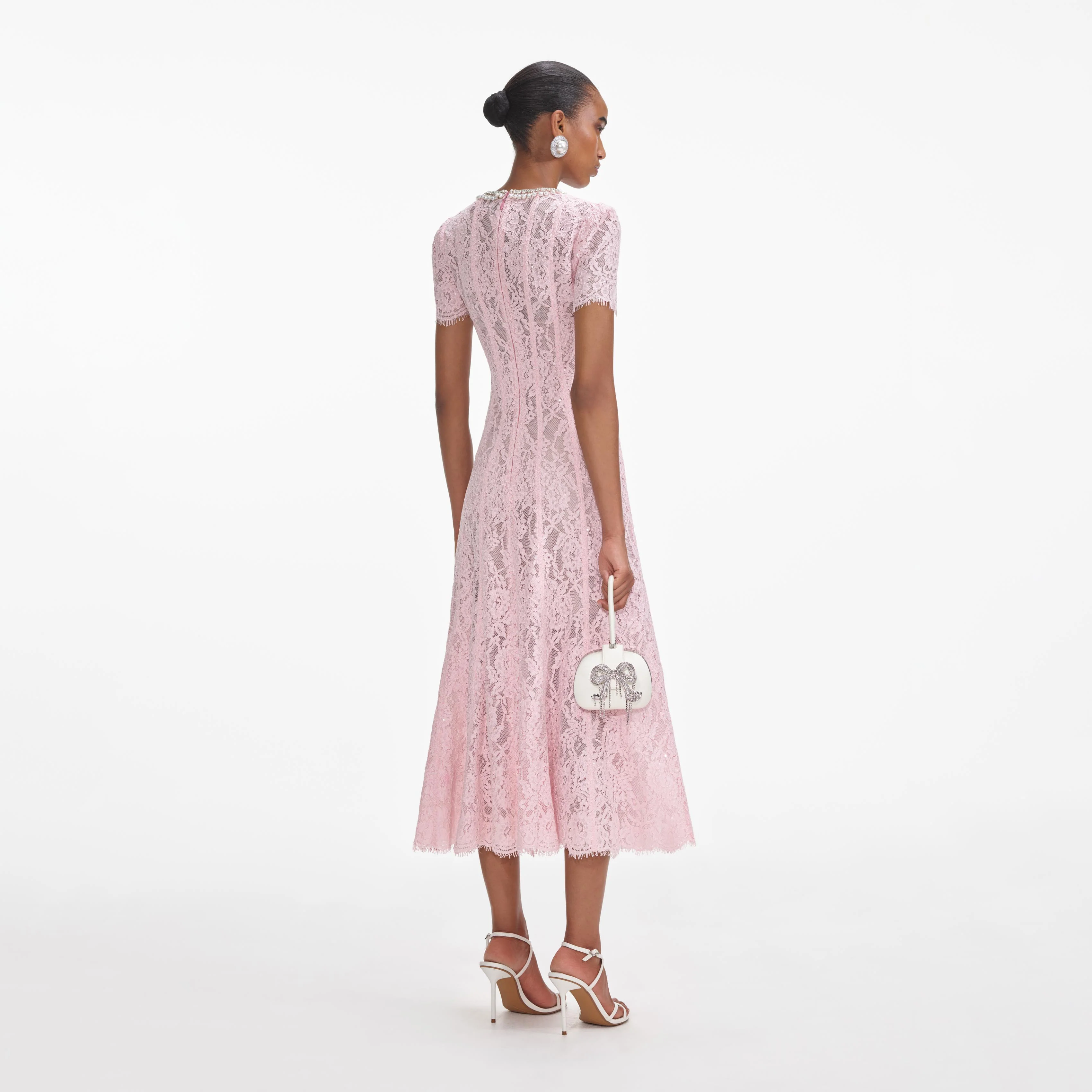 Pink Lace Embellished Midi Dress - Image 3
