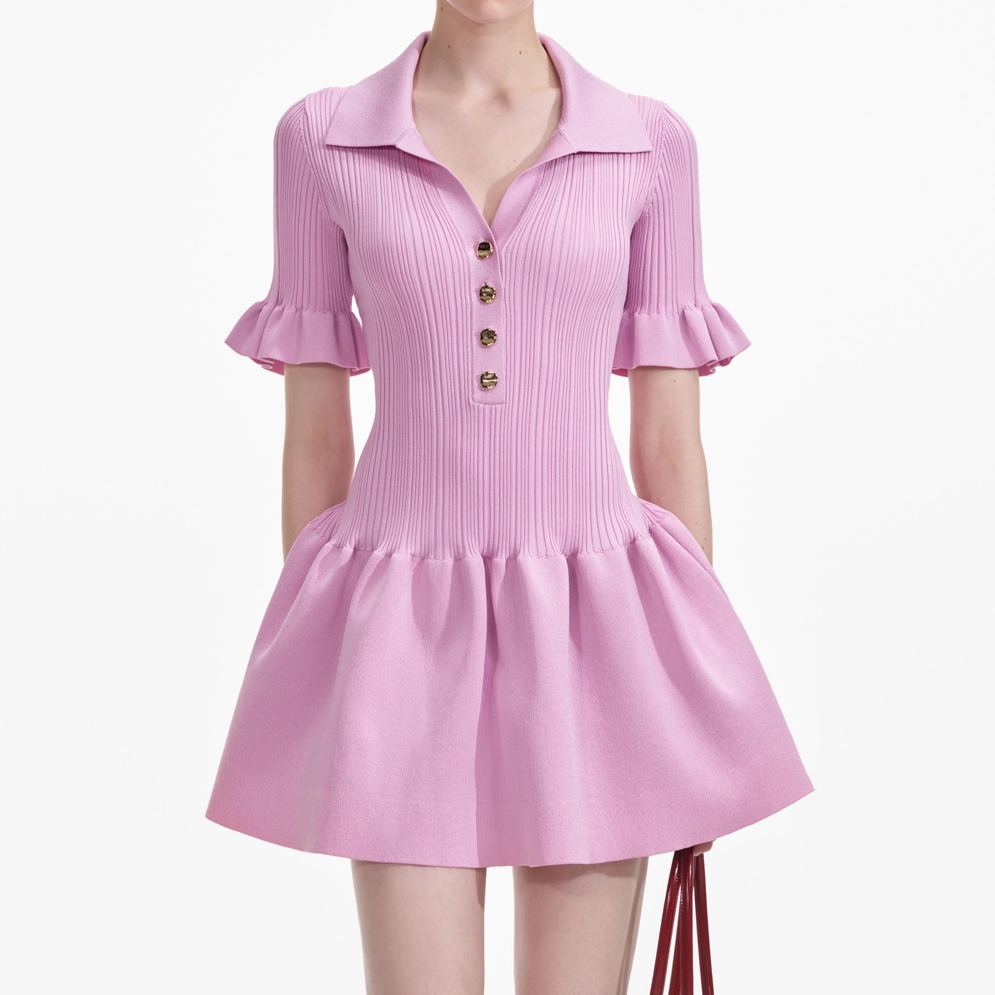 Pink Viscose Rib Mini Dress - Image 4