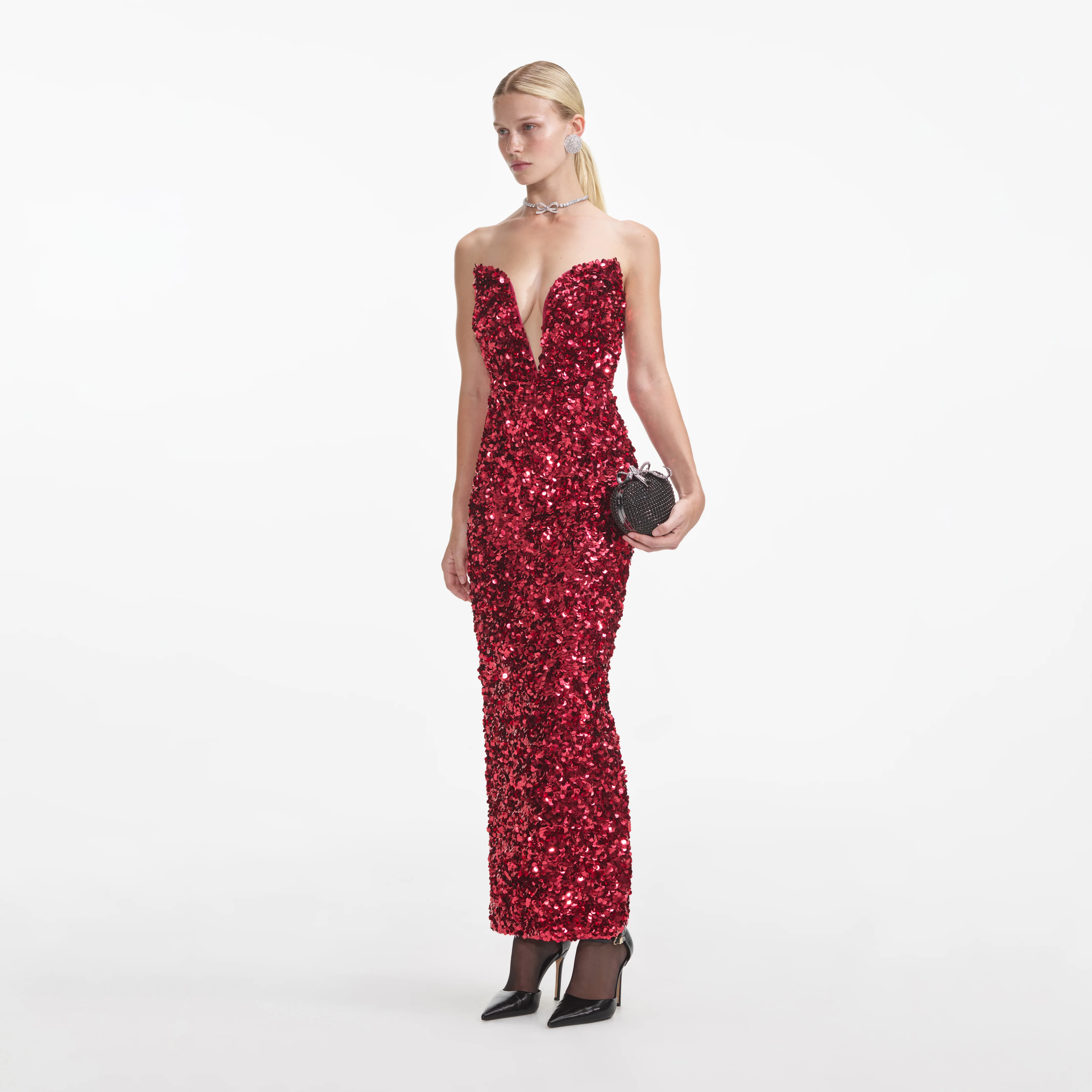 Red 3D Sequin Midi Dress - Image 2