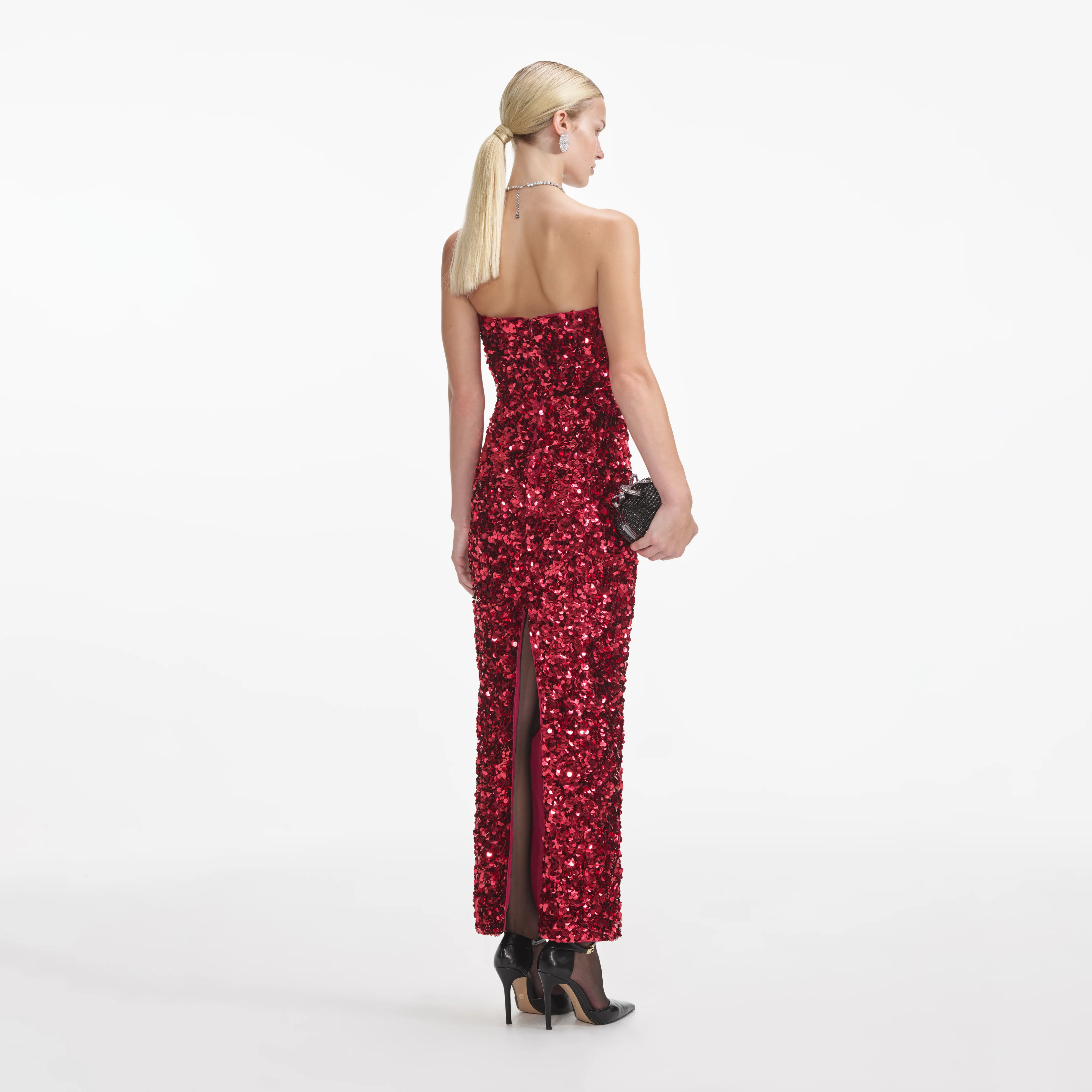 Red 3D Sequin Midi Dress - Image 3