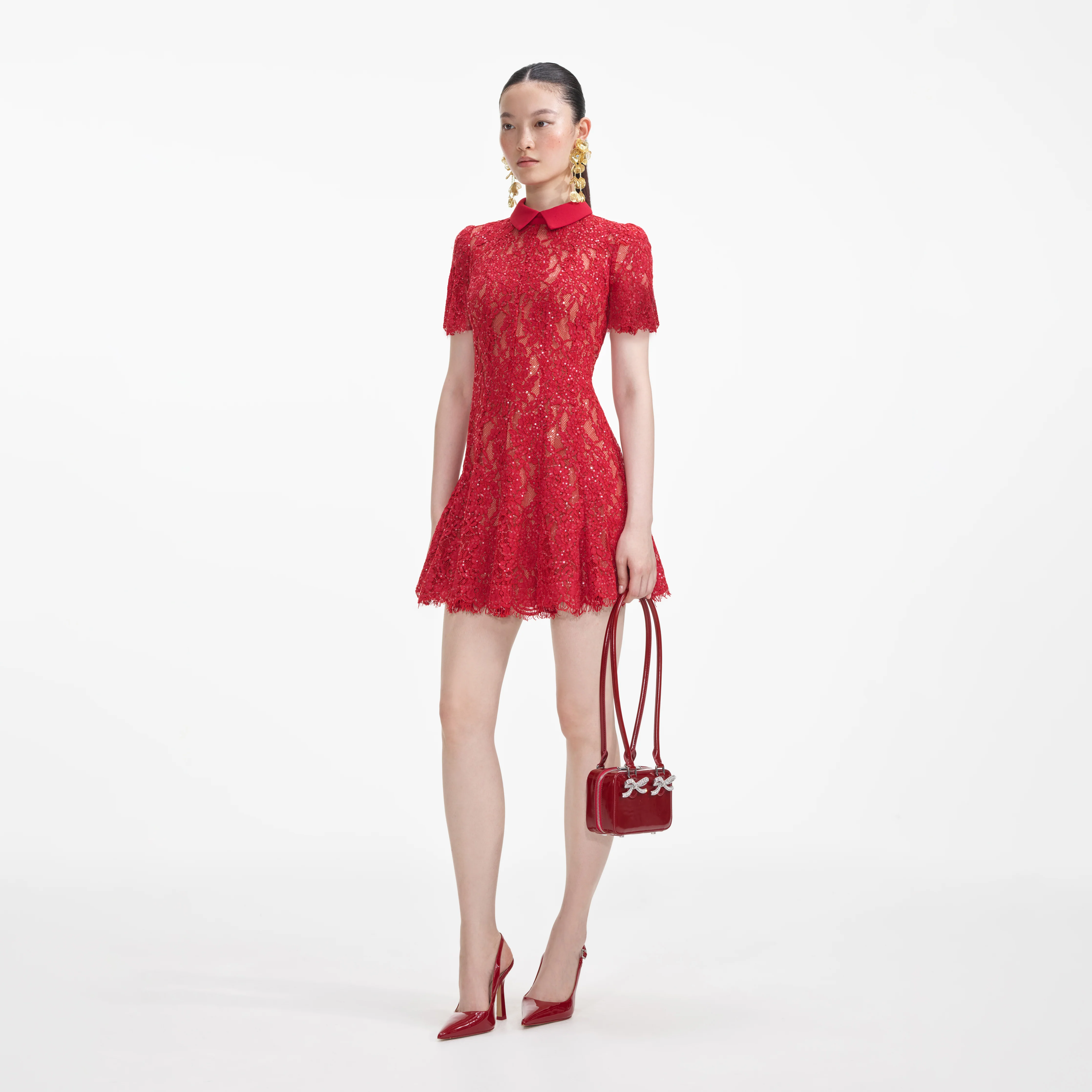 Red Sequin Lace Mini Dress - Image 2