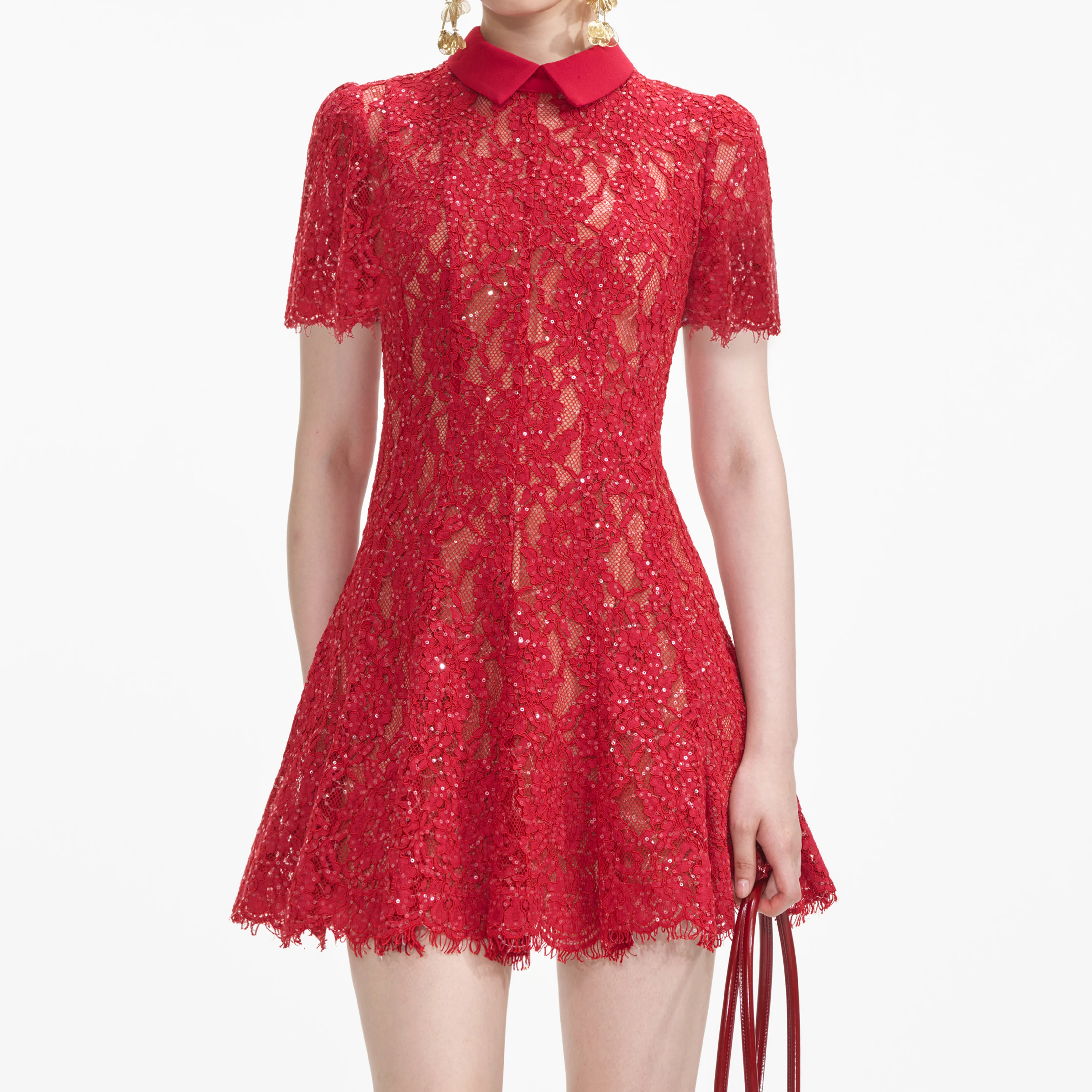 Red Sequin Lace Mini Dress - Image 4