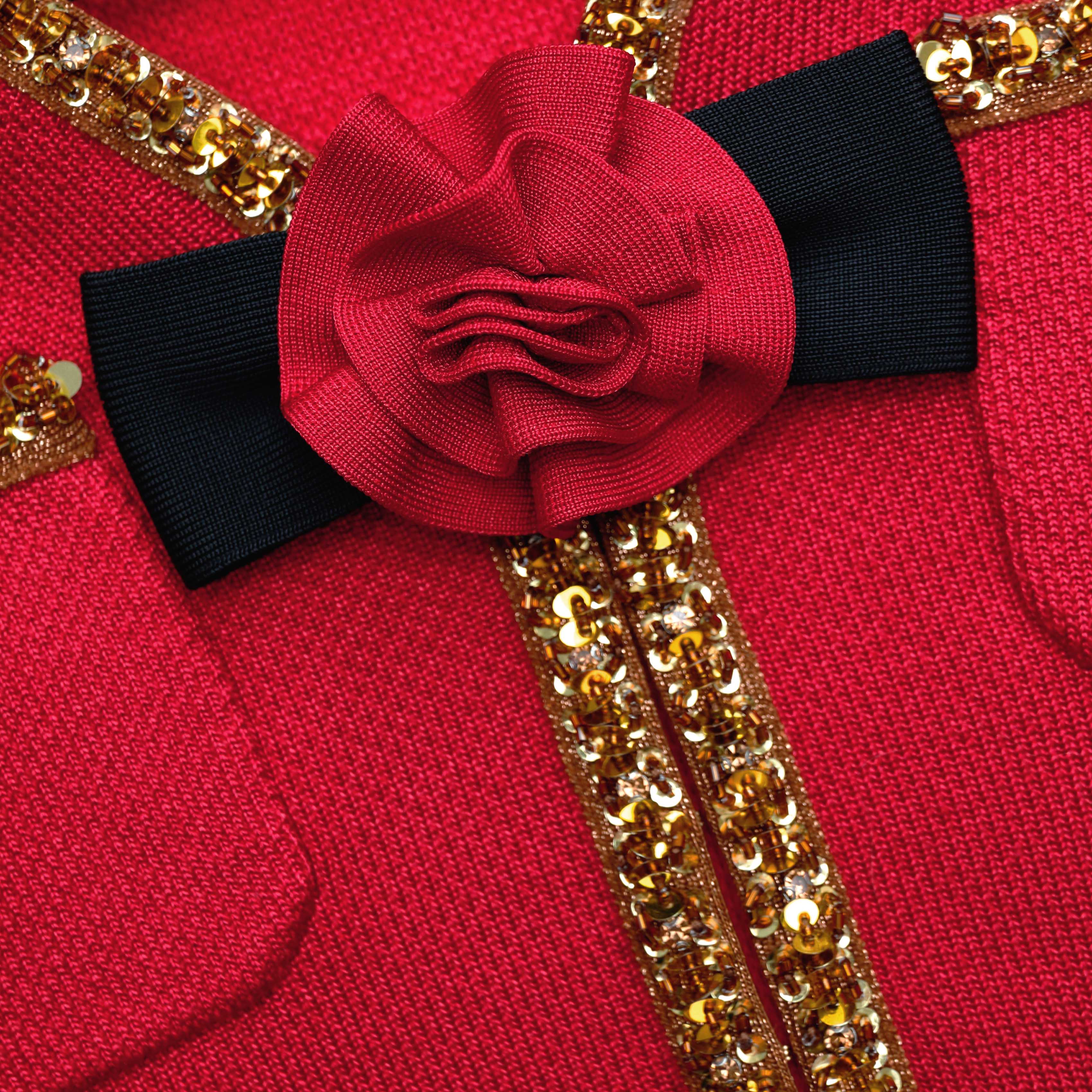 Red Textured Knit Corsage Mini Dress - Image 5