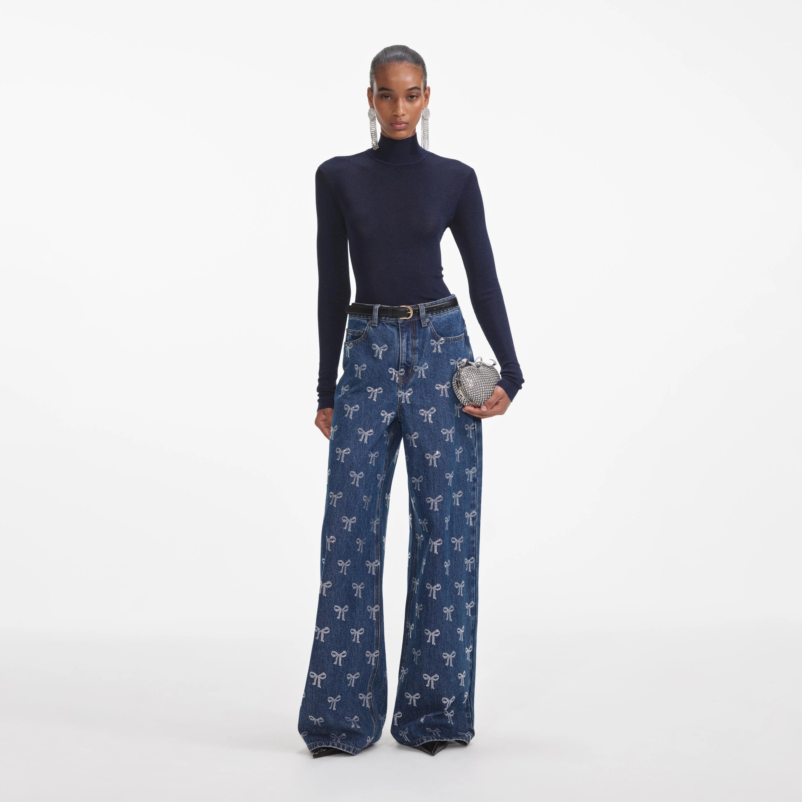 Rhinestone Bow Denim Jeans