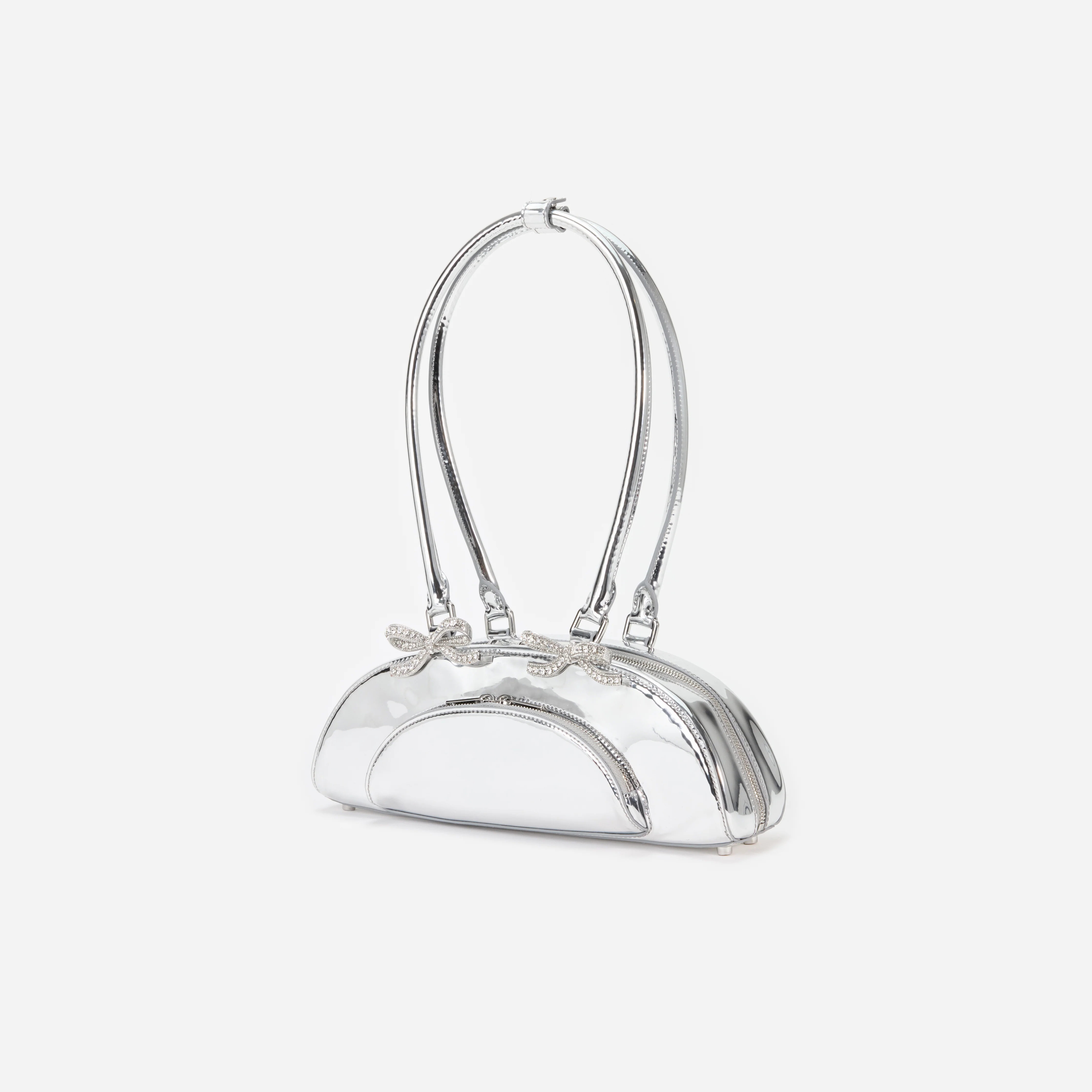 Silver Metallic Curved Shoulder Bag - Image 2