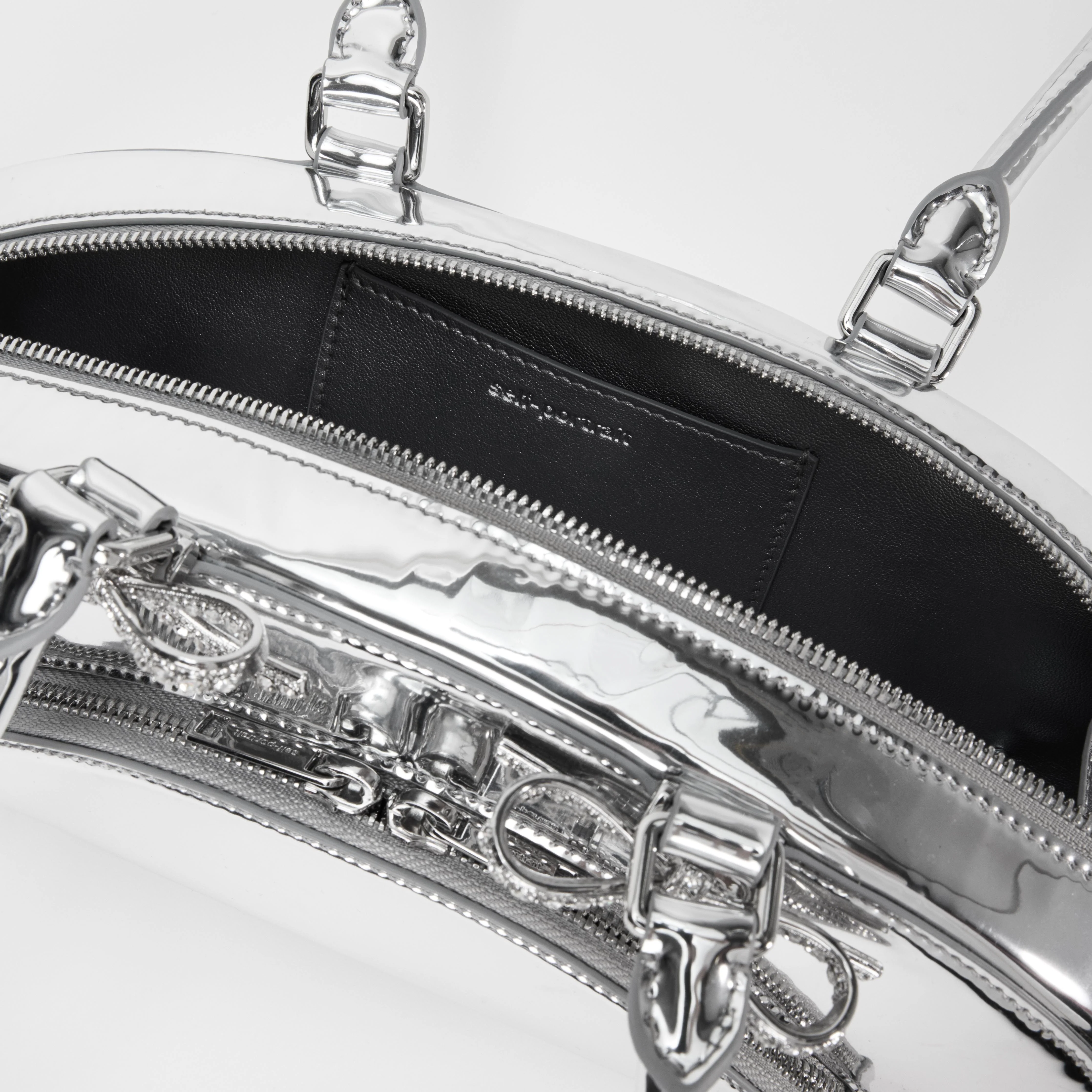 Silver Metallic Curved Shoulder Bag - Image 4