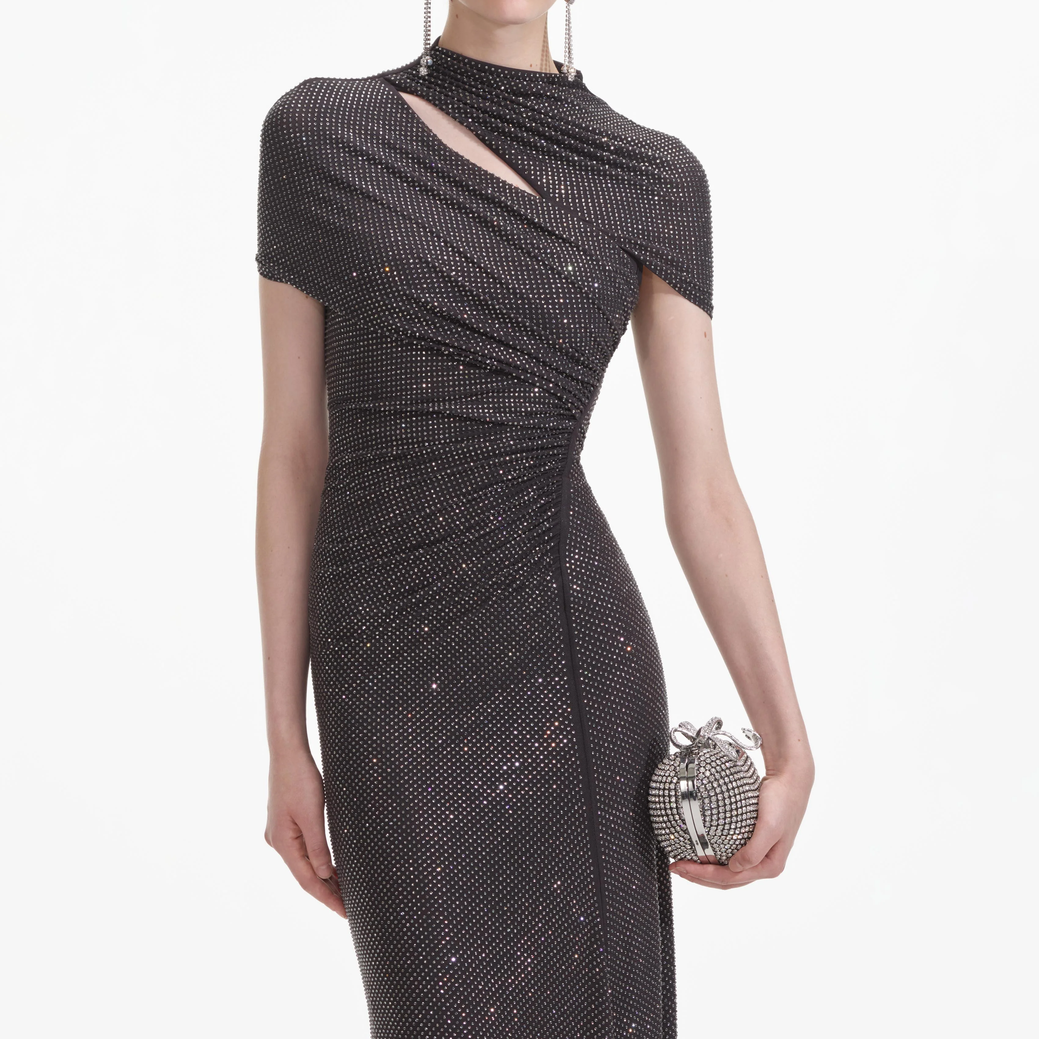 Slate Rhinestone Mesh Cut Out Midi Dress - Image 4