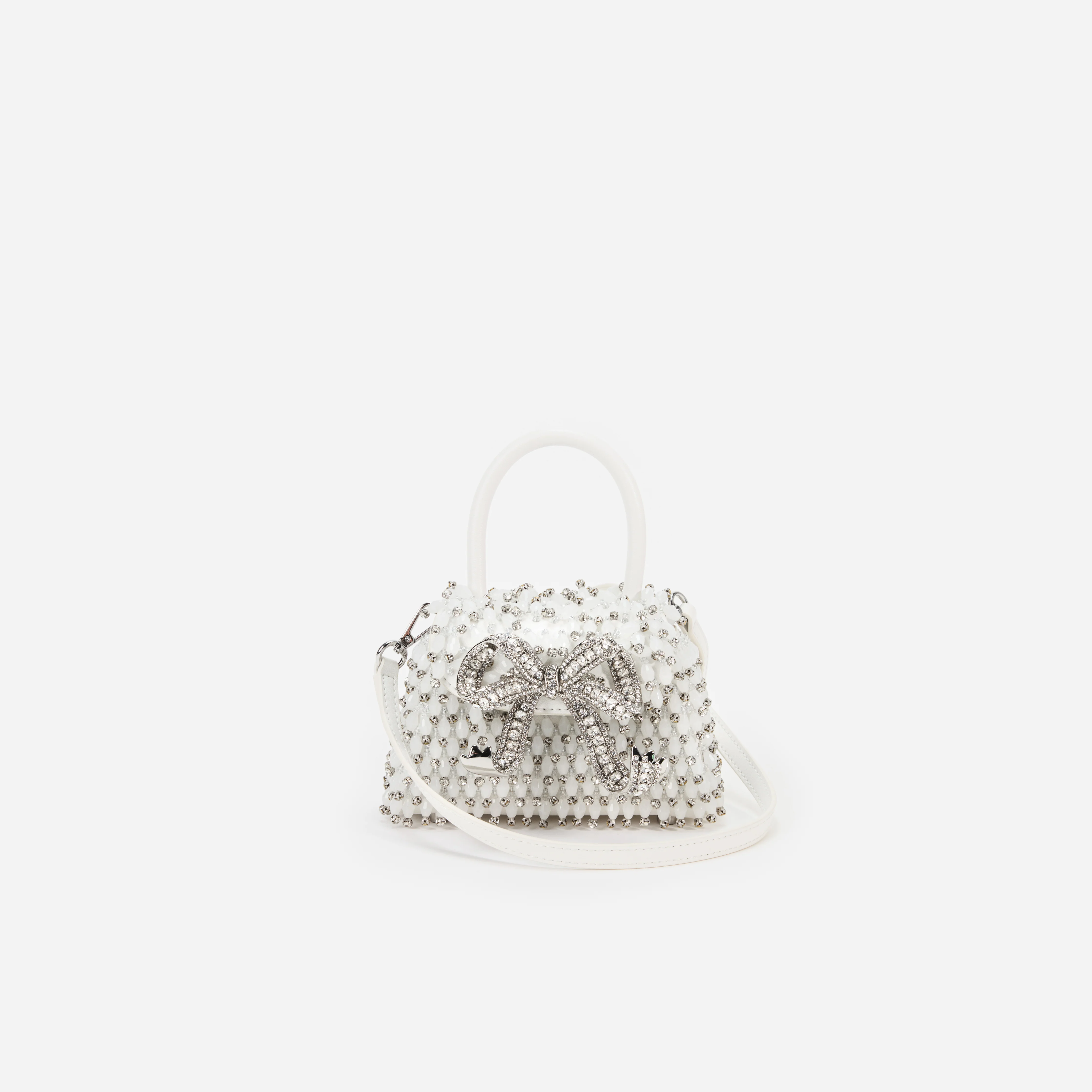 White Embellished Micro Bow Bag - Image 4