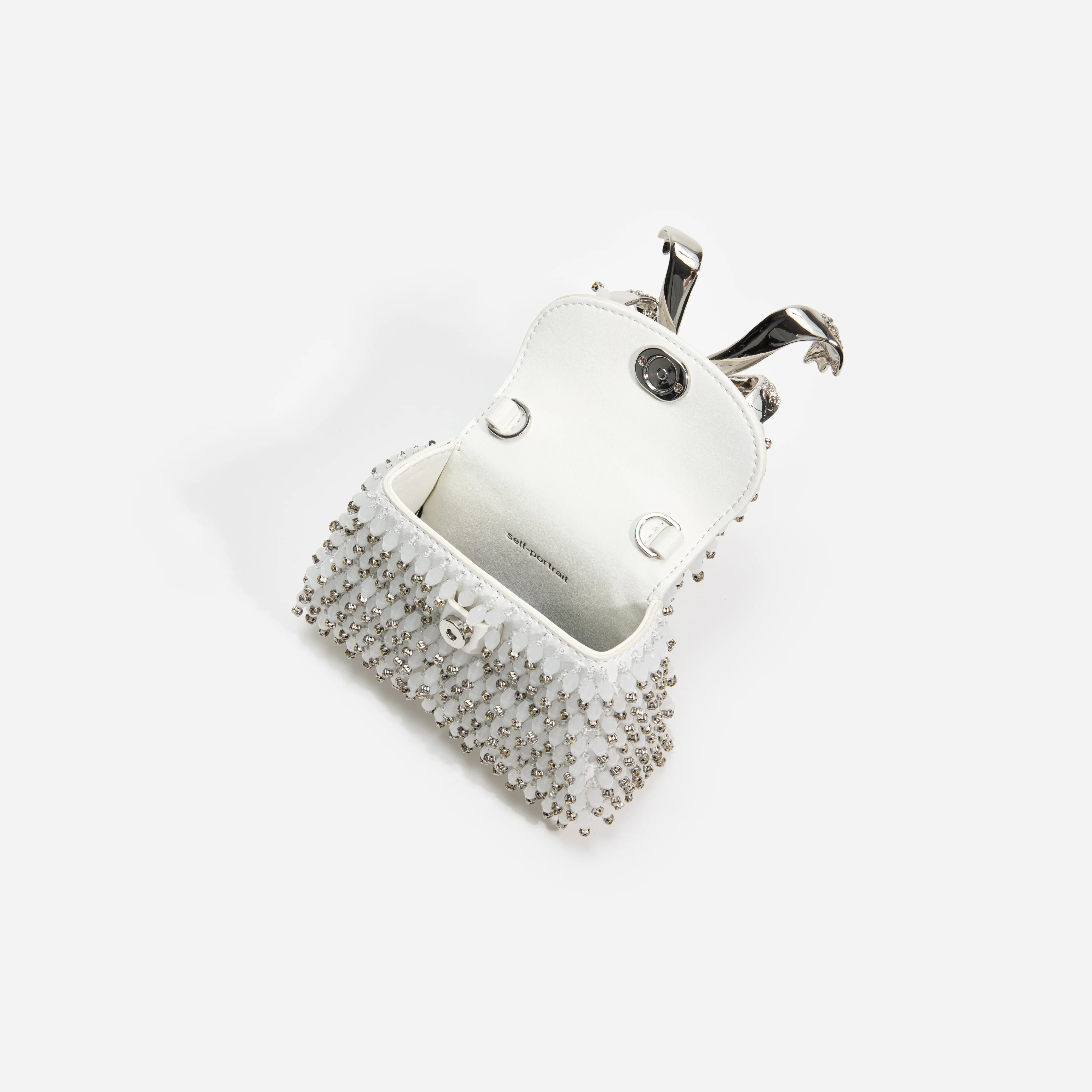 White Embellished Micro Bow Bag - Image 5