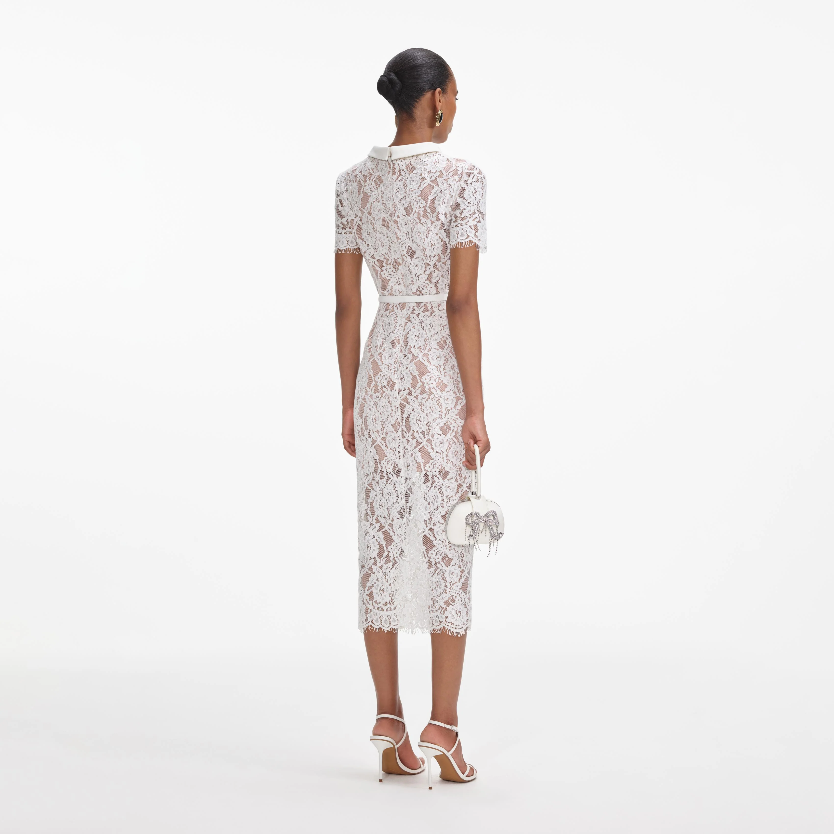 White Lace Button Midi Dress - Image 3