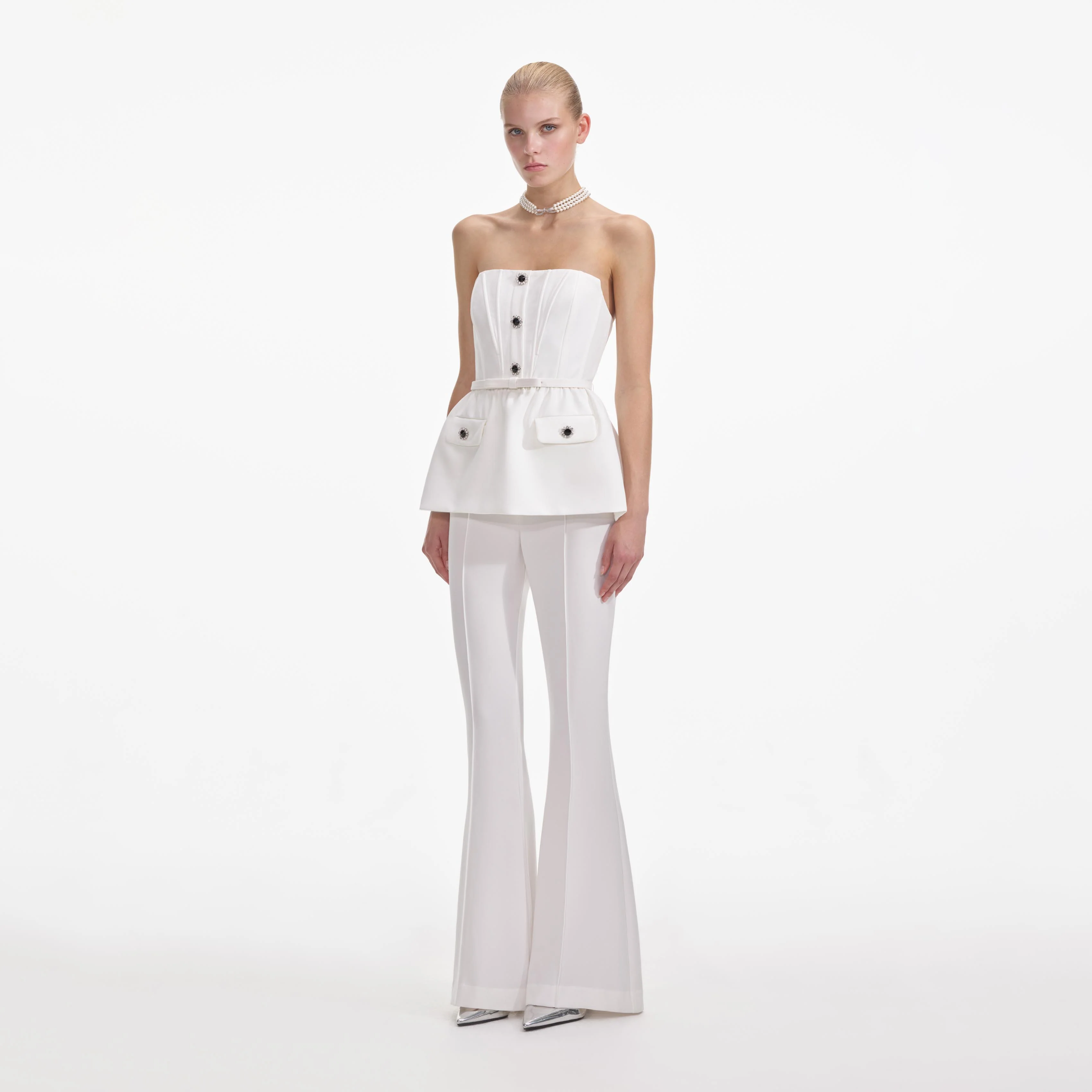 White Stretch Crepe Jumpsuit - Image 2