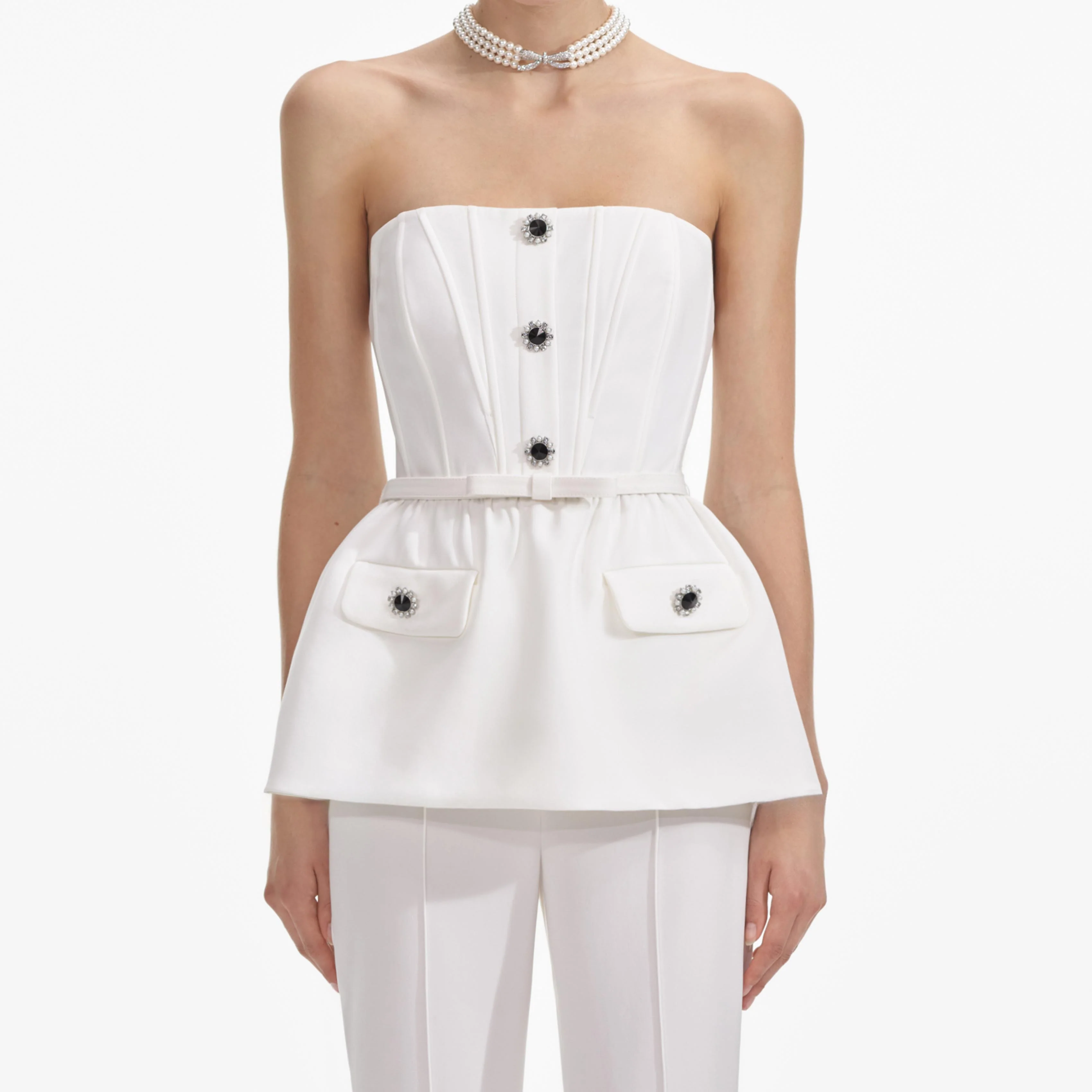 White Stretch Crepe Jumpsuit - Image 4