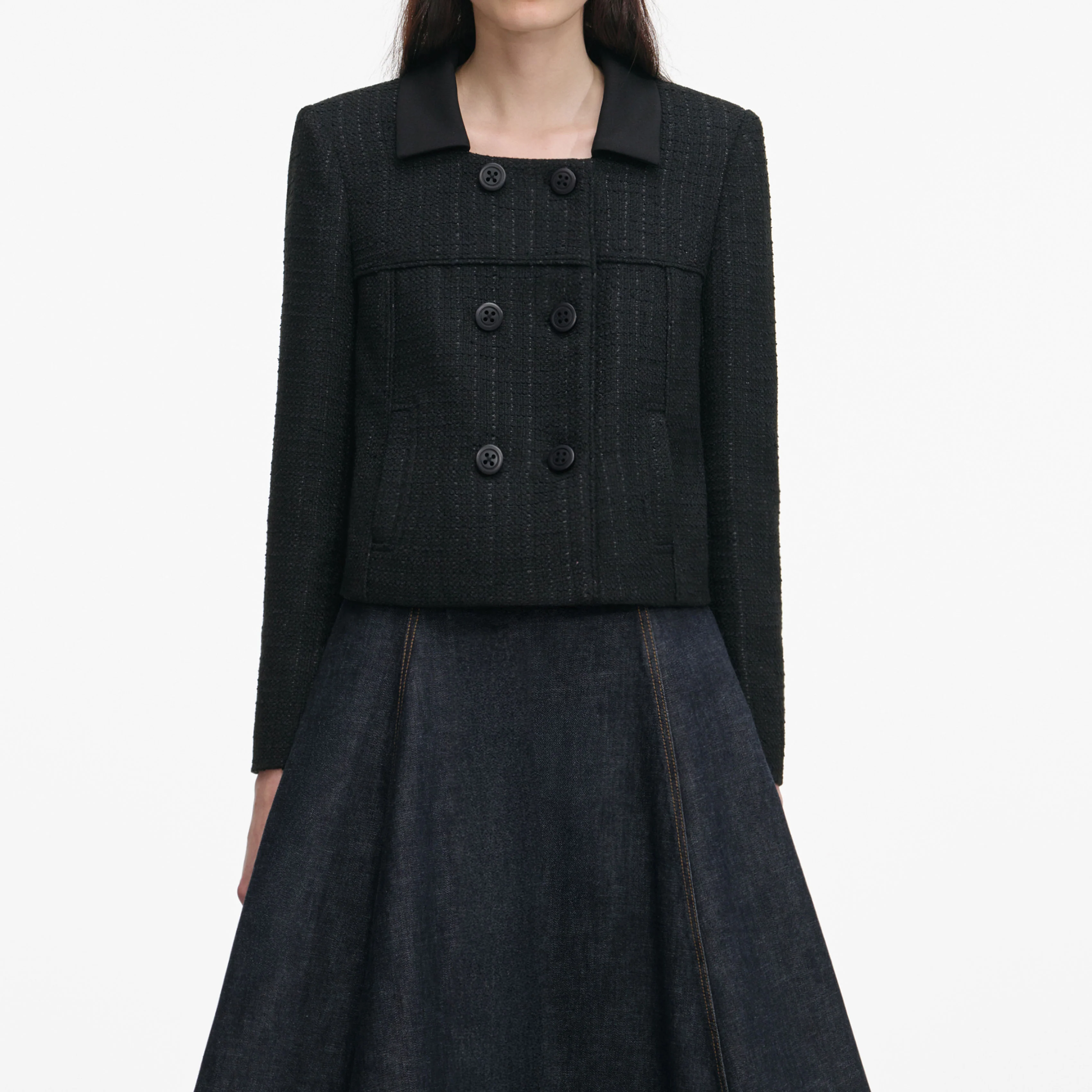 Black Boucle Cropped Jacket - Image 4