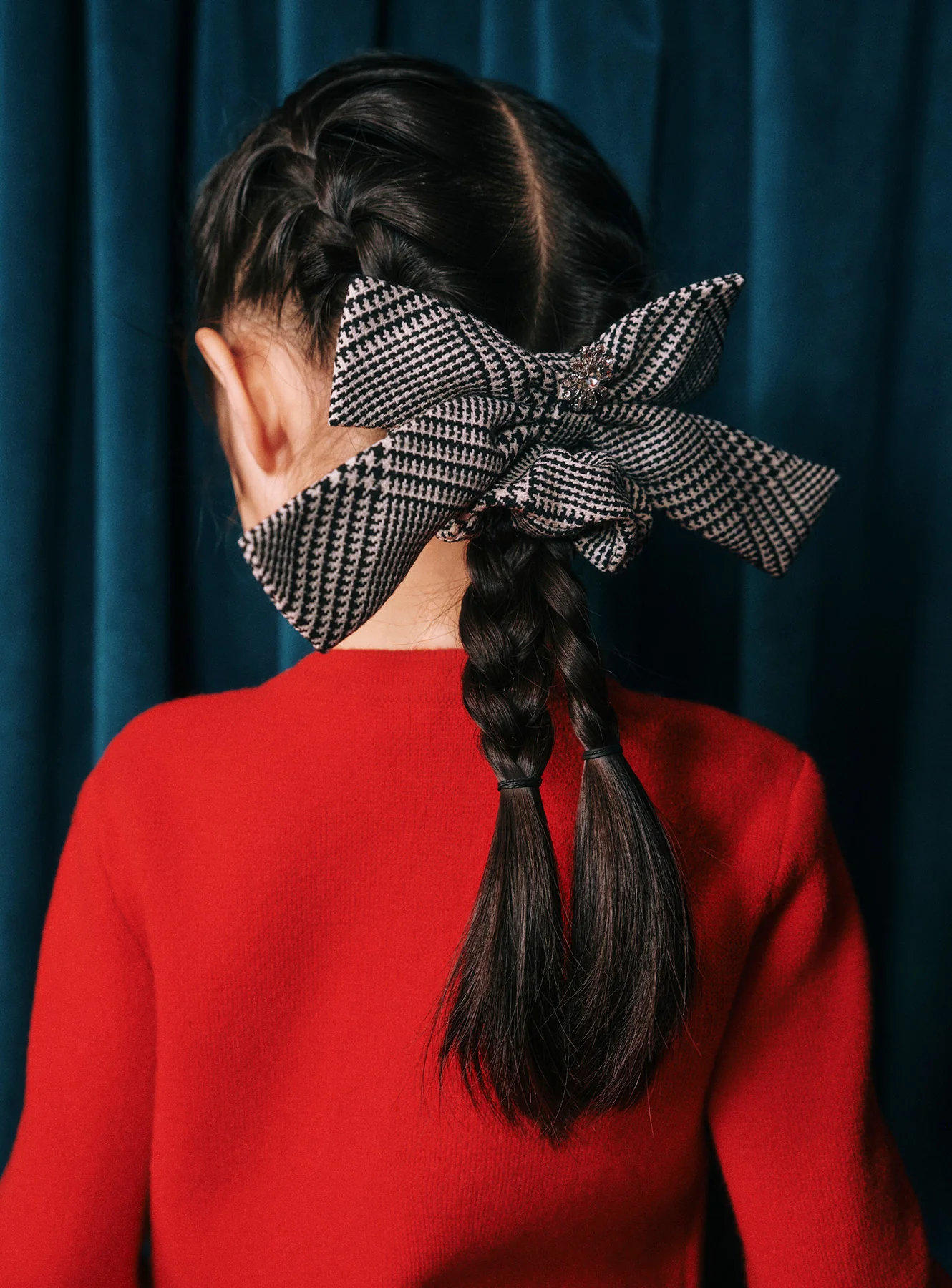 Black Check Hair Bow - Image 3
