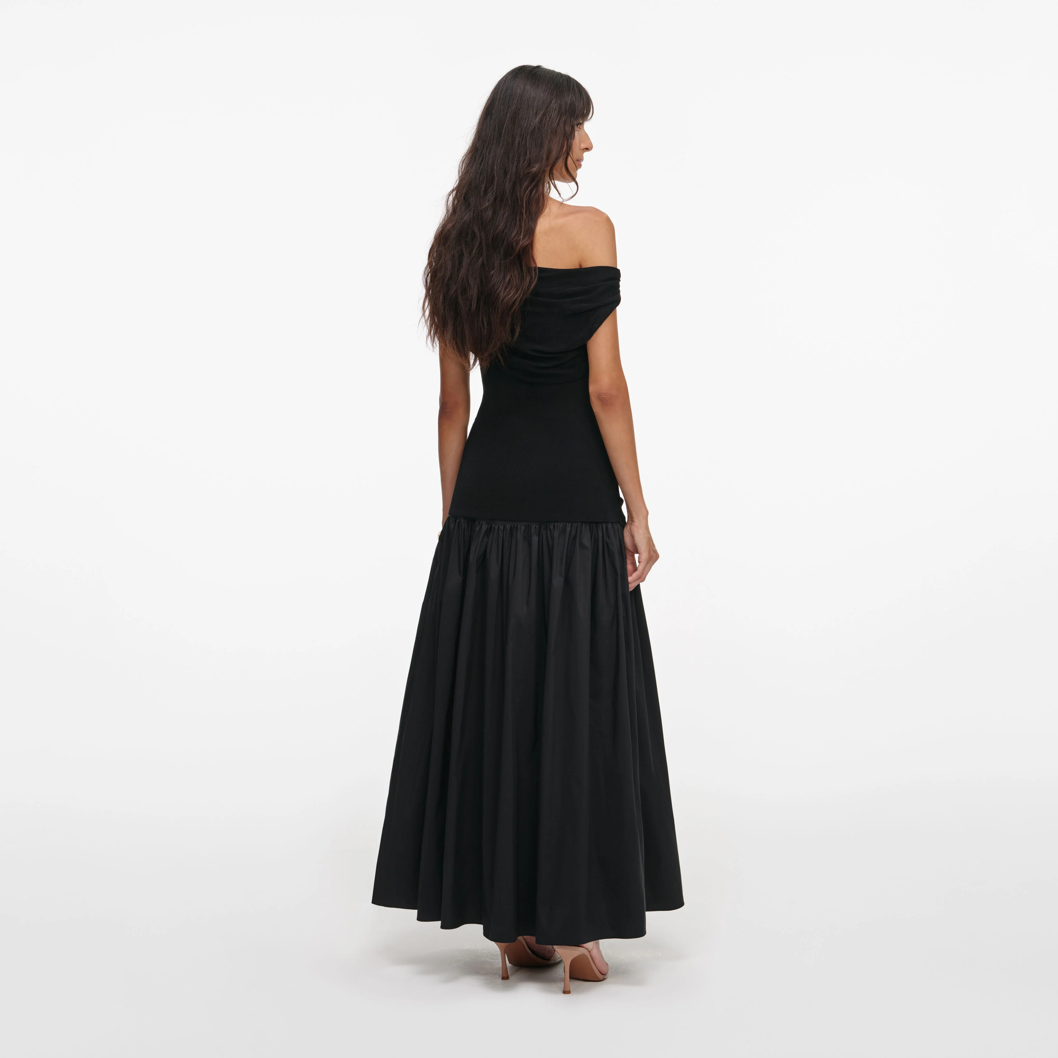 Black Cotton Draped Knit Midi Dress - Image 3