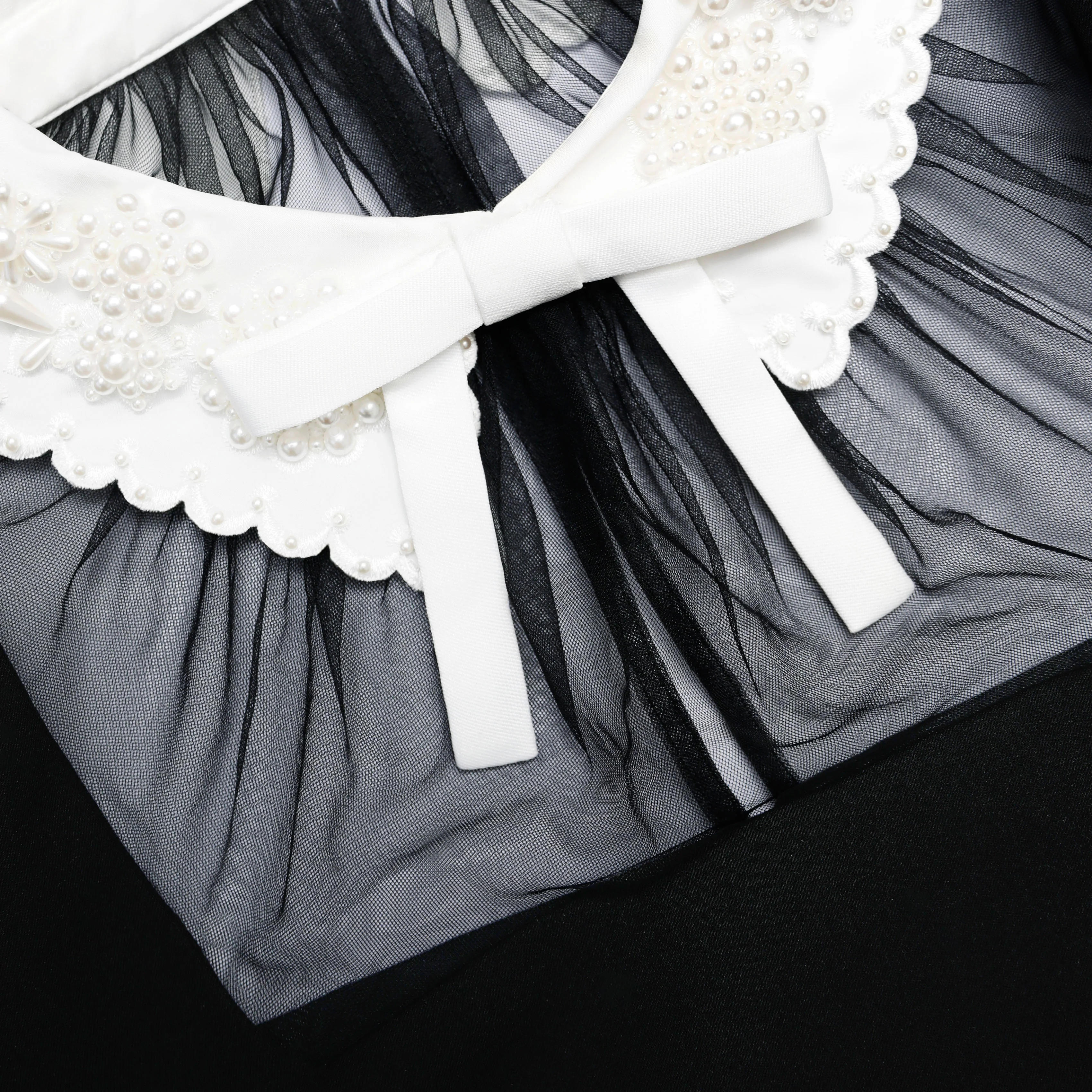 Black Crepe Bow Collar Midi Dress - Image 5