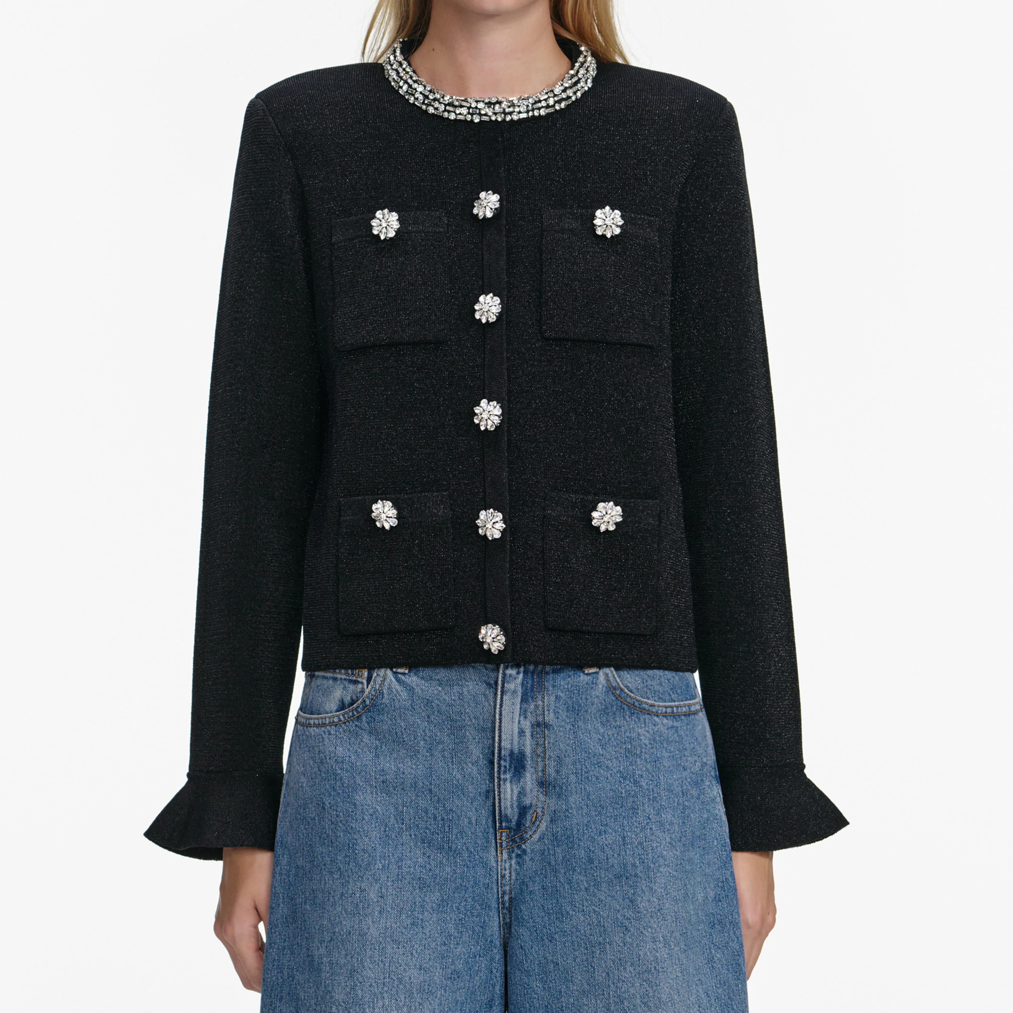 Black Crystal Button Cardigan - Image 4