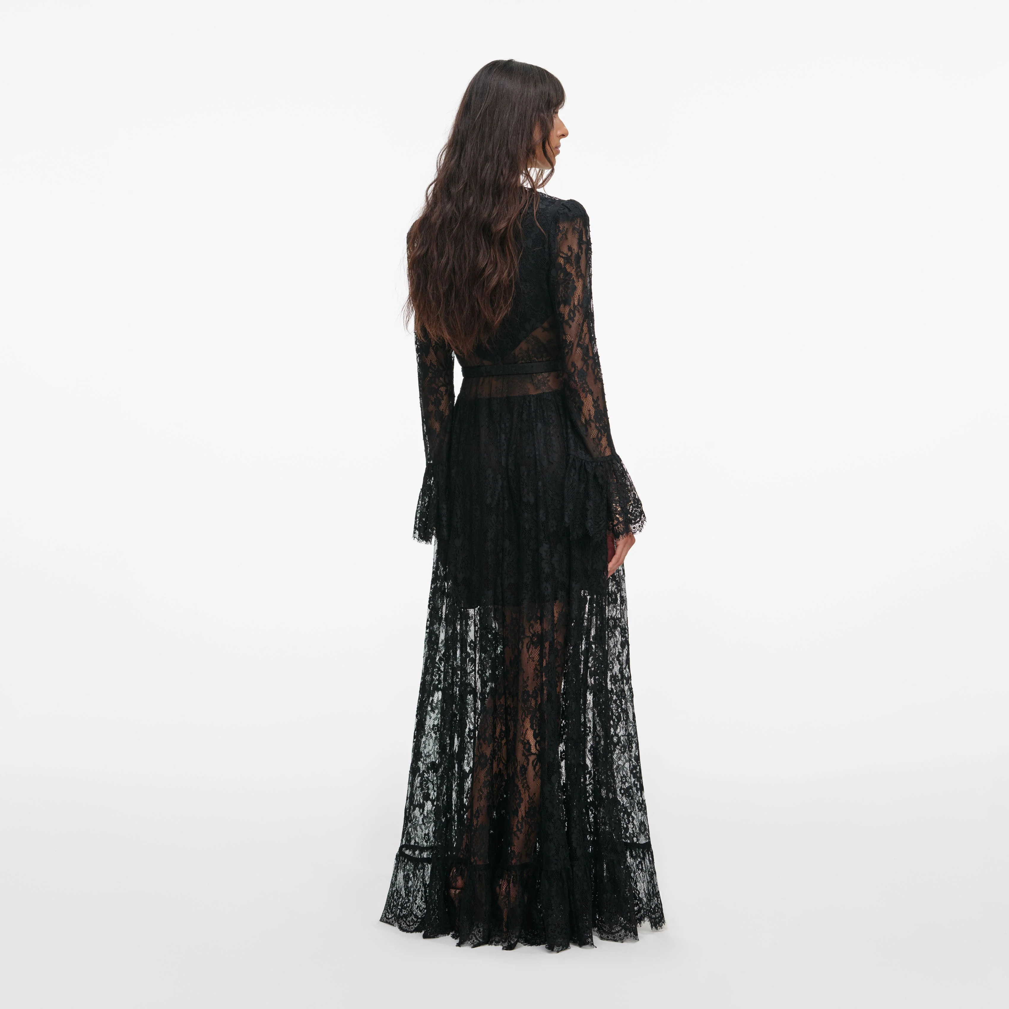 Black Lace Ruffle Maxi Dress - Image 3