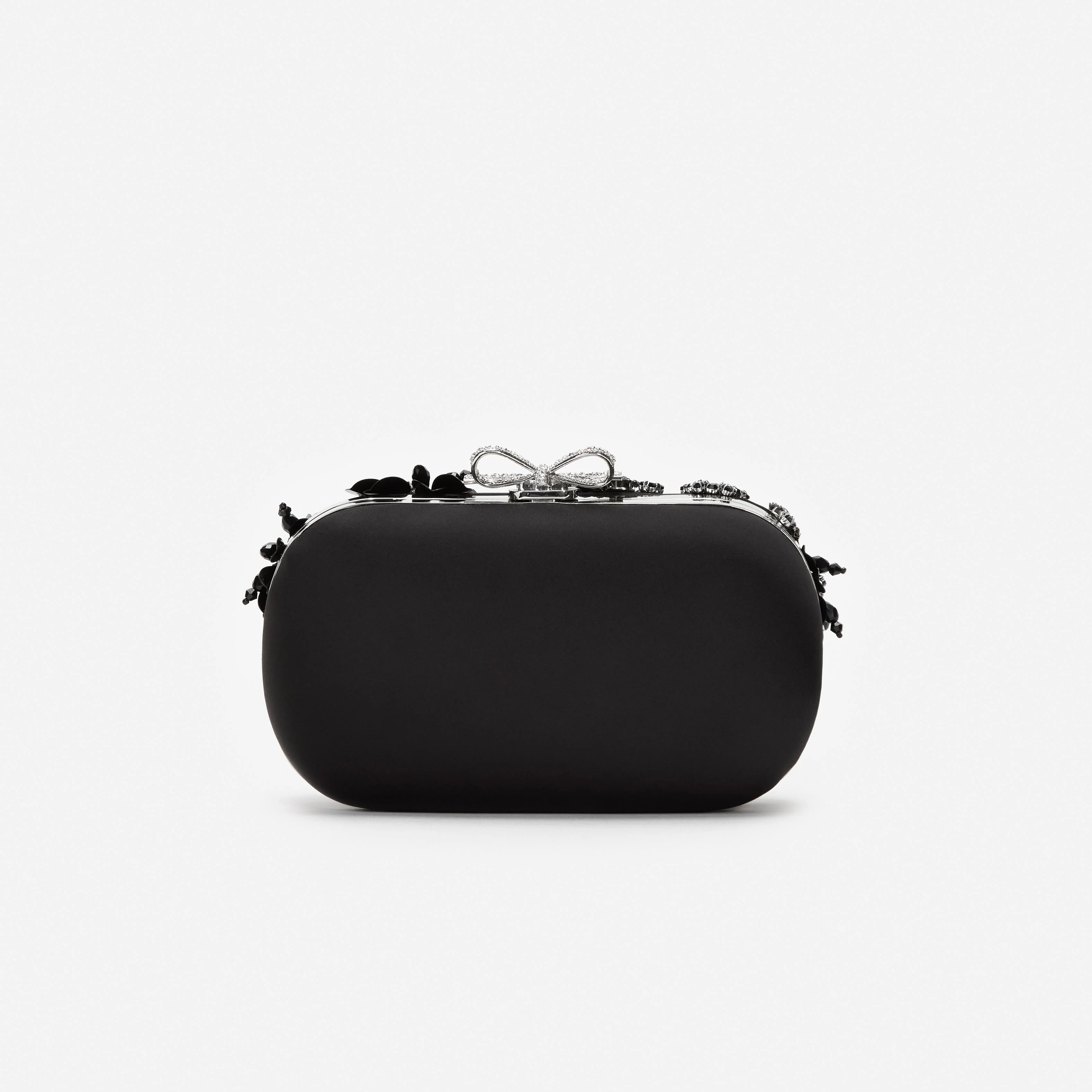 Black Satin Floral Crystal Clutch Bag - Image 3