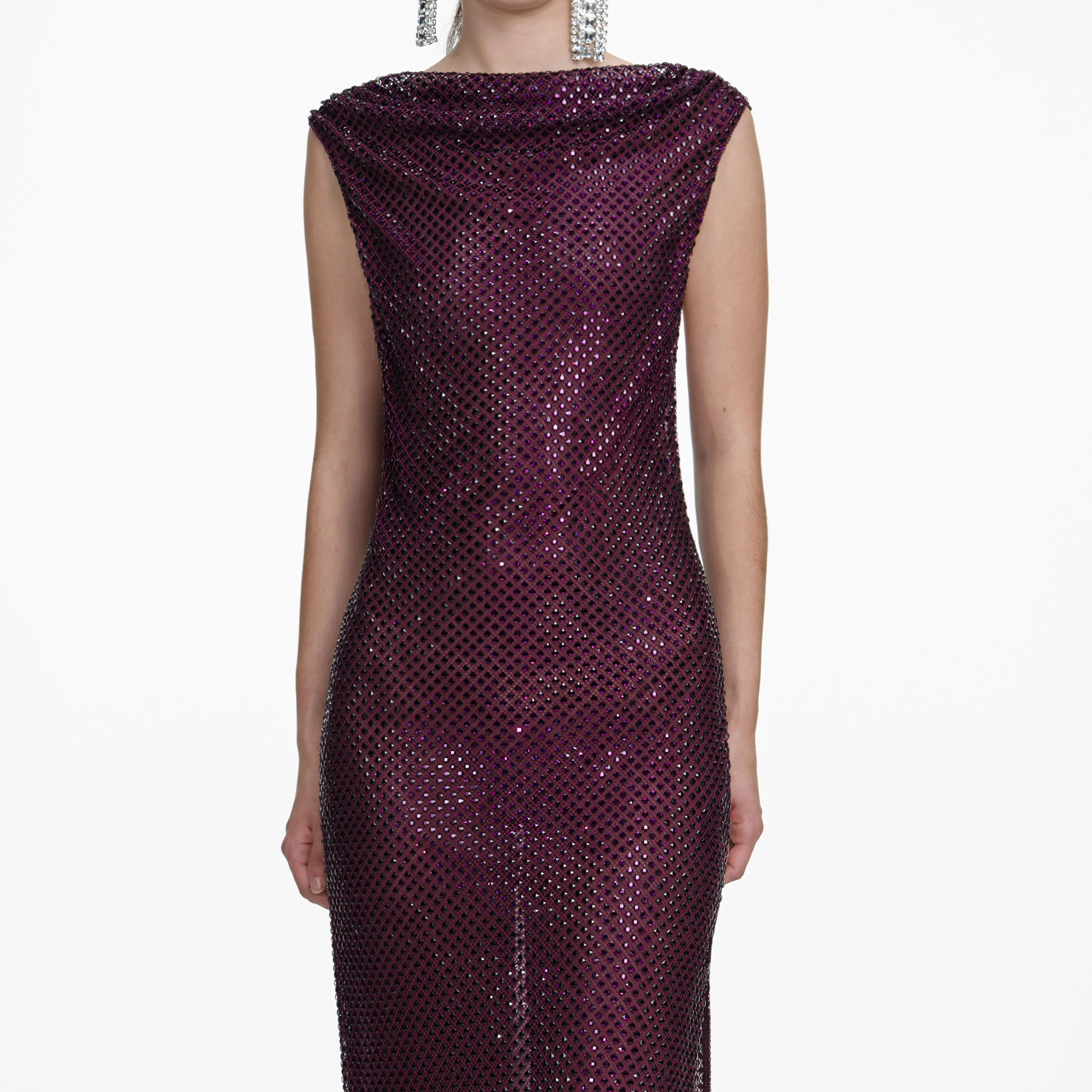 Burgundy Rhinestone Drape Maxi Dress - Image 4
