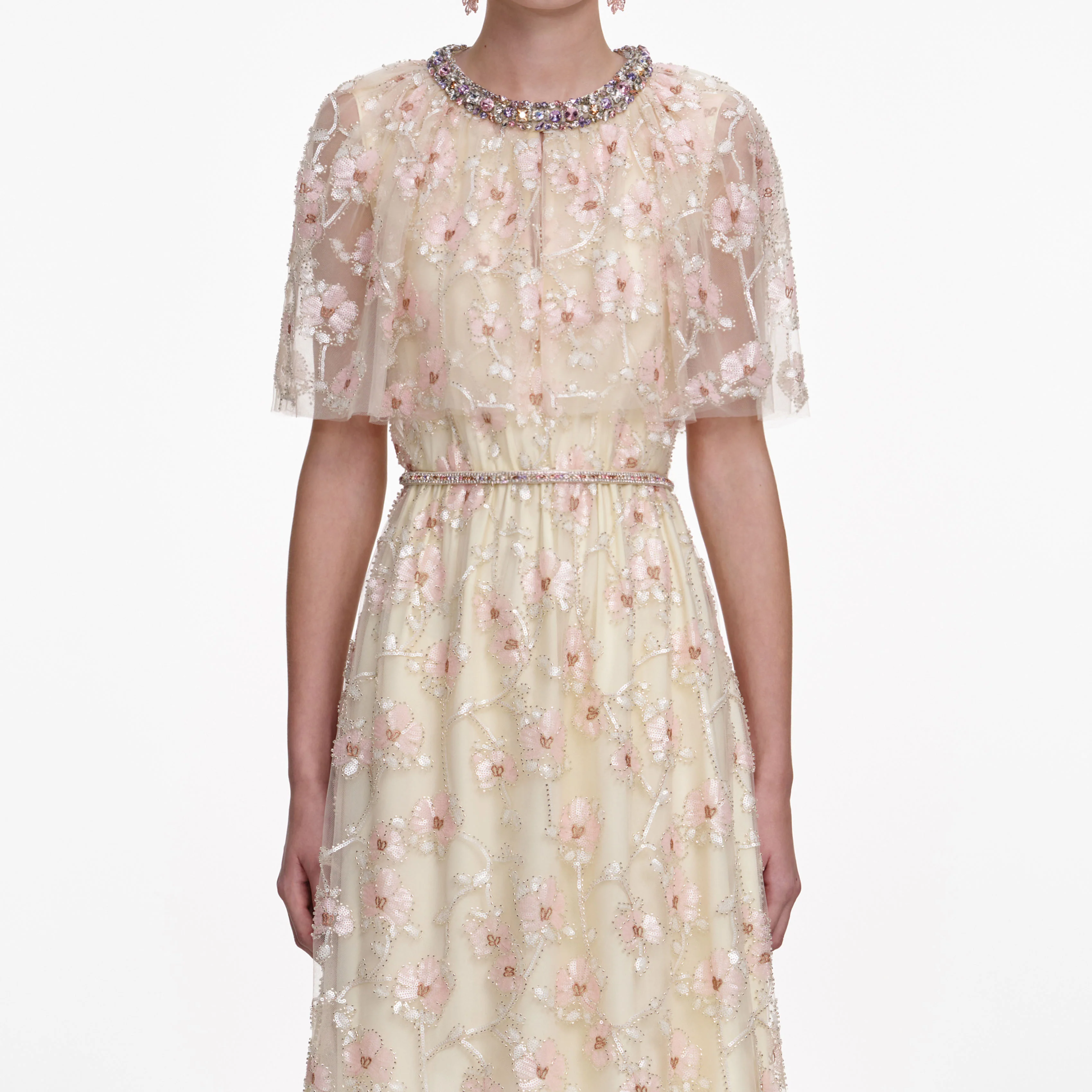 Champagne Floral Embellished Maxi Dress - Image 4