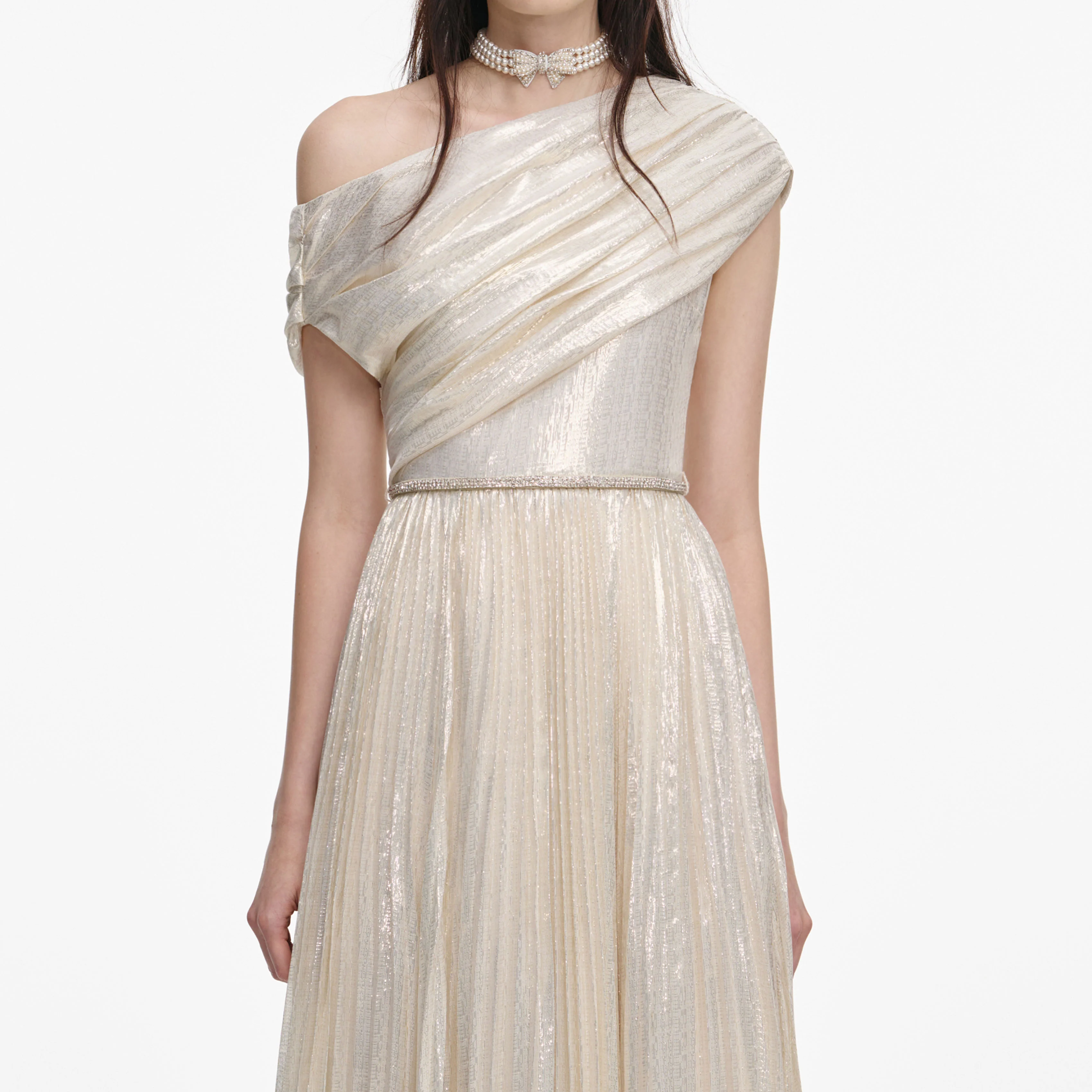 Champagne Metallic Chiffon Maxi Dress - Image 4