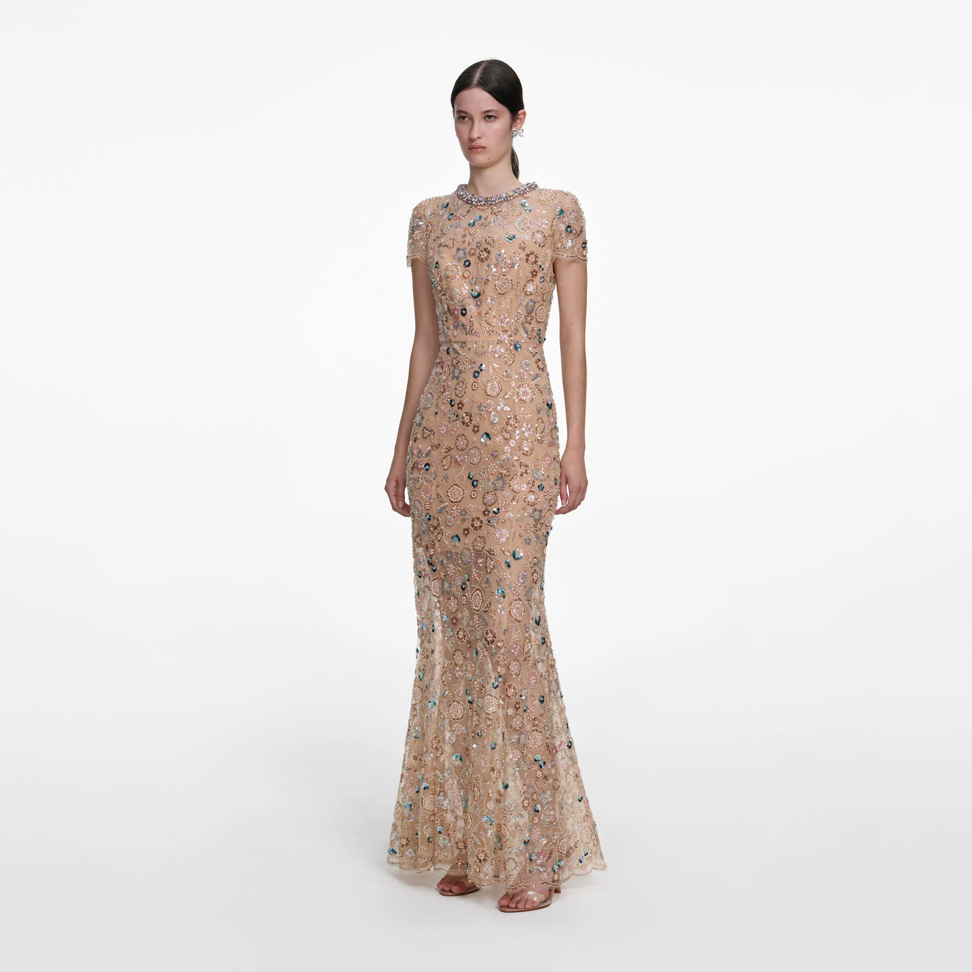 Champagne Sequin Embroidered Maxi Dress - Image 2