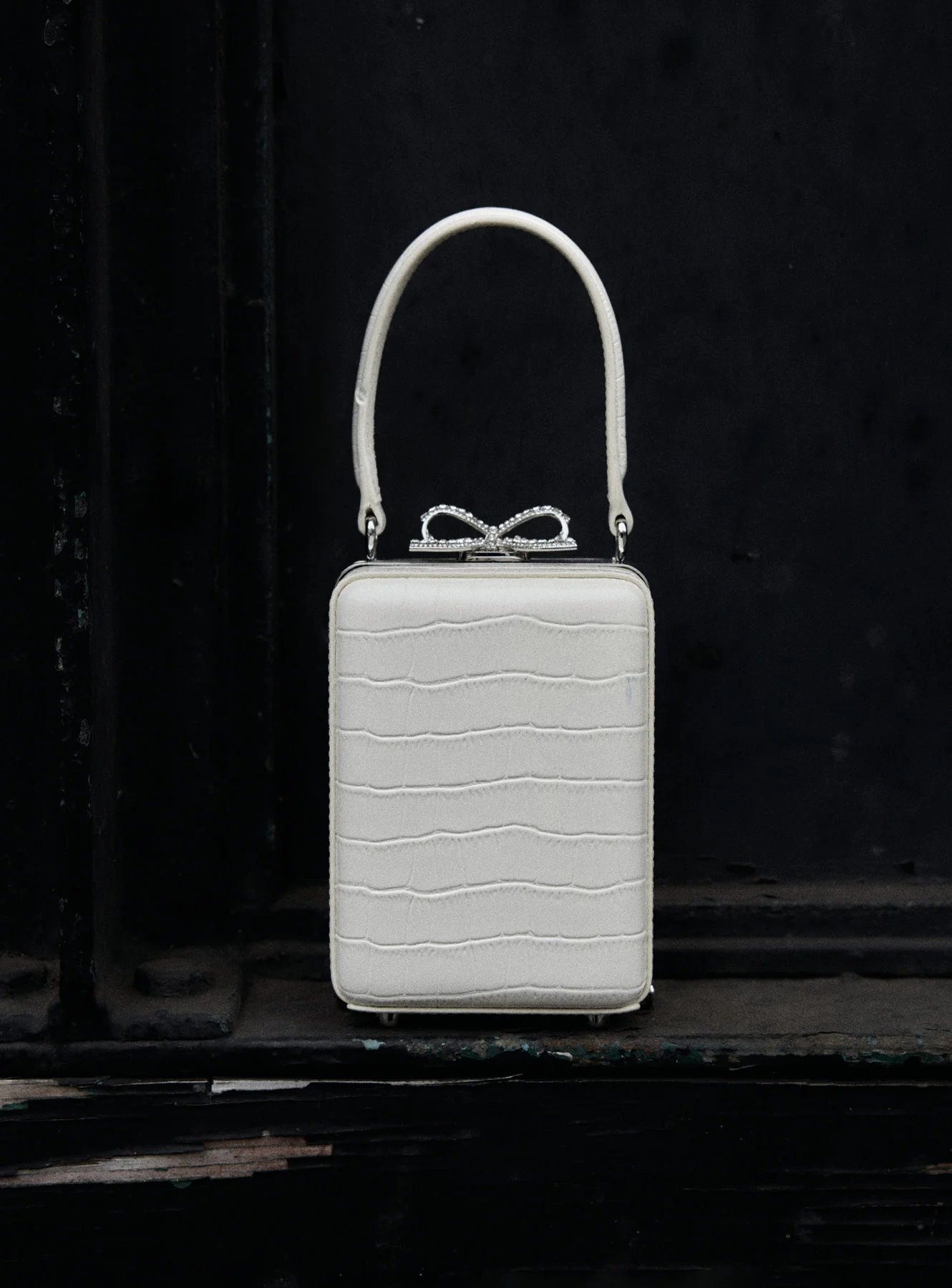 Cream Croc Leather Micro Bag - Image 5