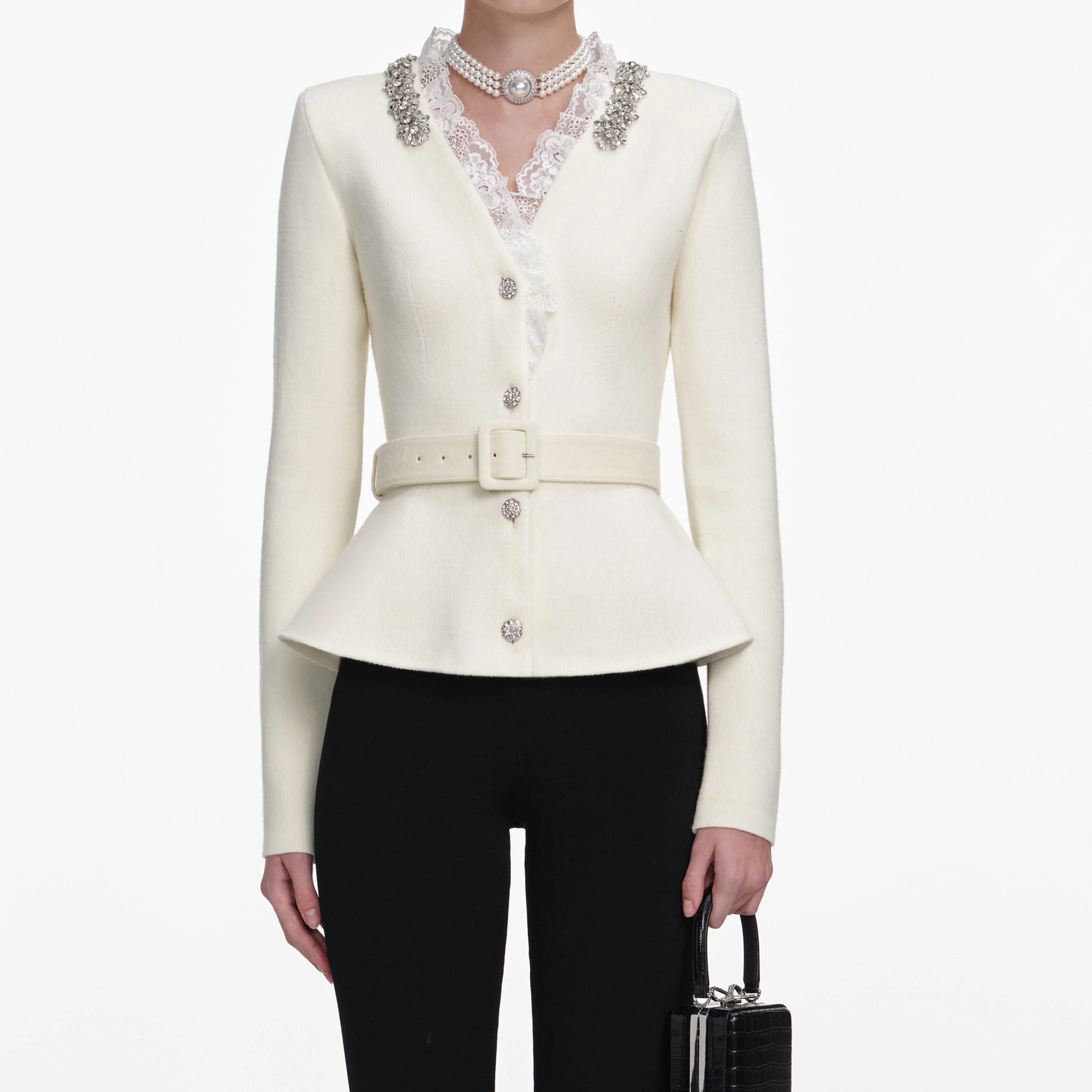 Cream Crystal Trim Cardigan - Image 4