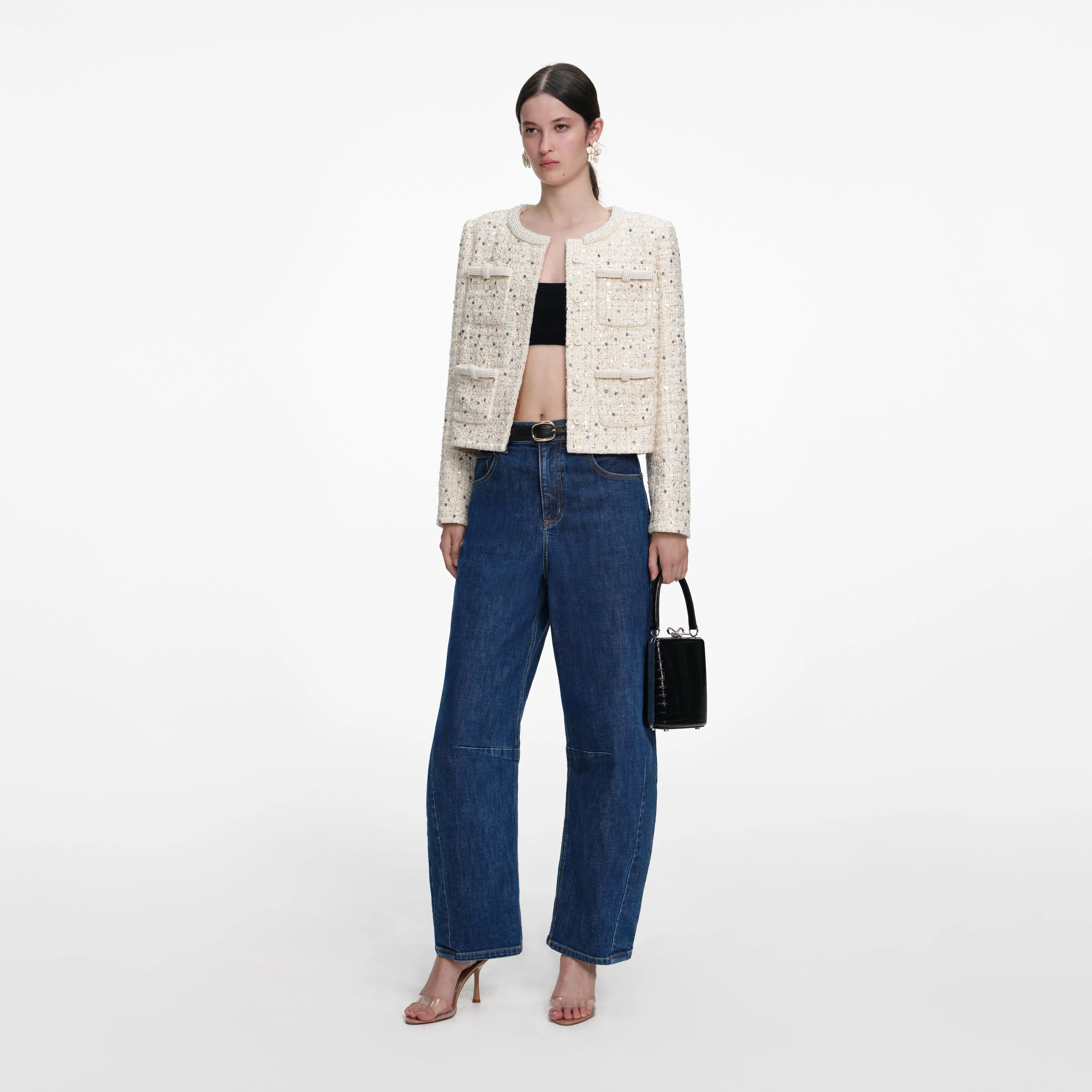 Cream Embellished Boucle Jacket - Image 3