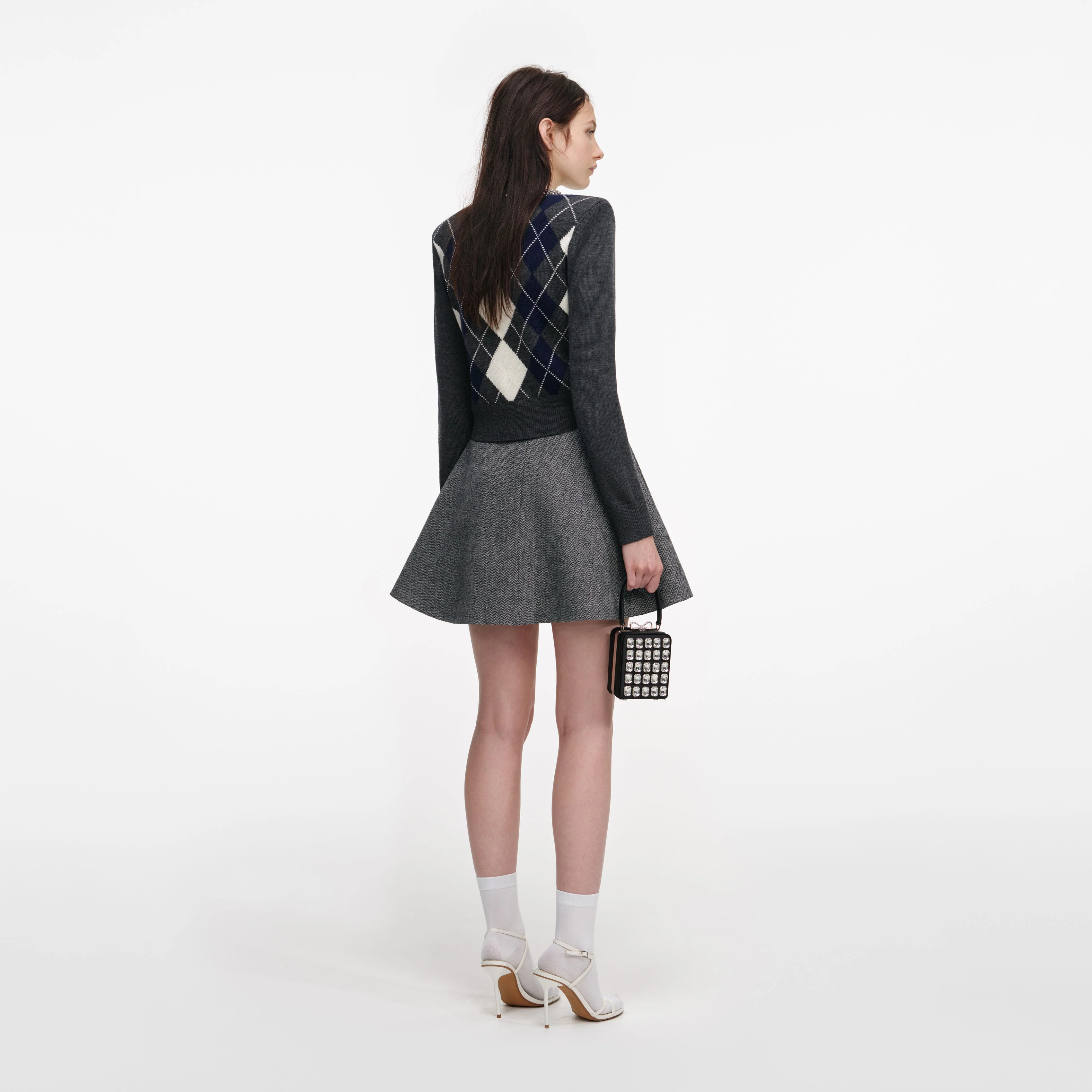Grey Argyle Crystal Trim Jumper - Image 3