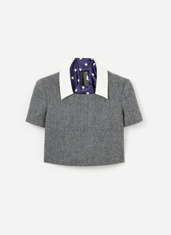 Grey Herringbone Scarf Detail Top - Image 6
