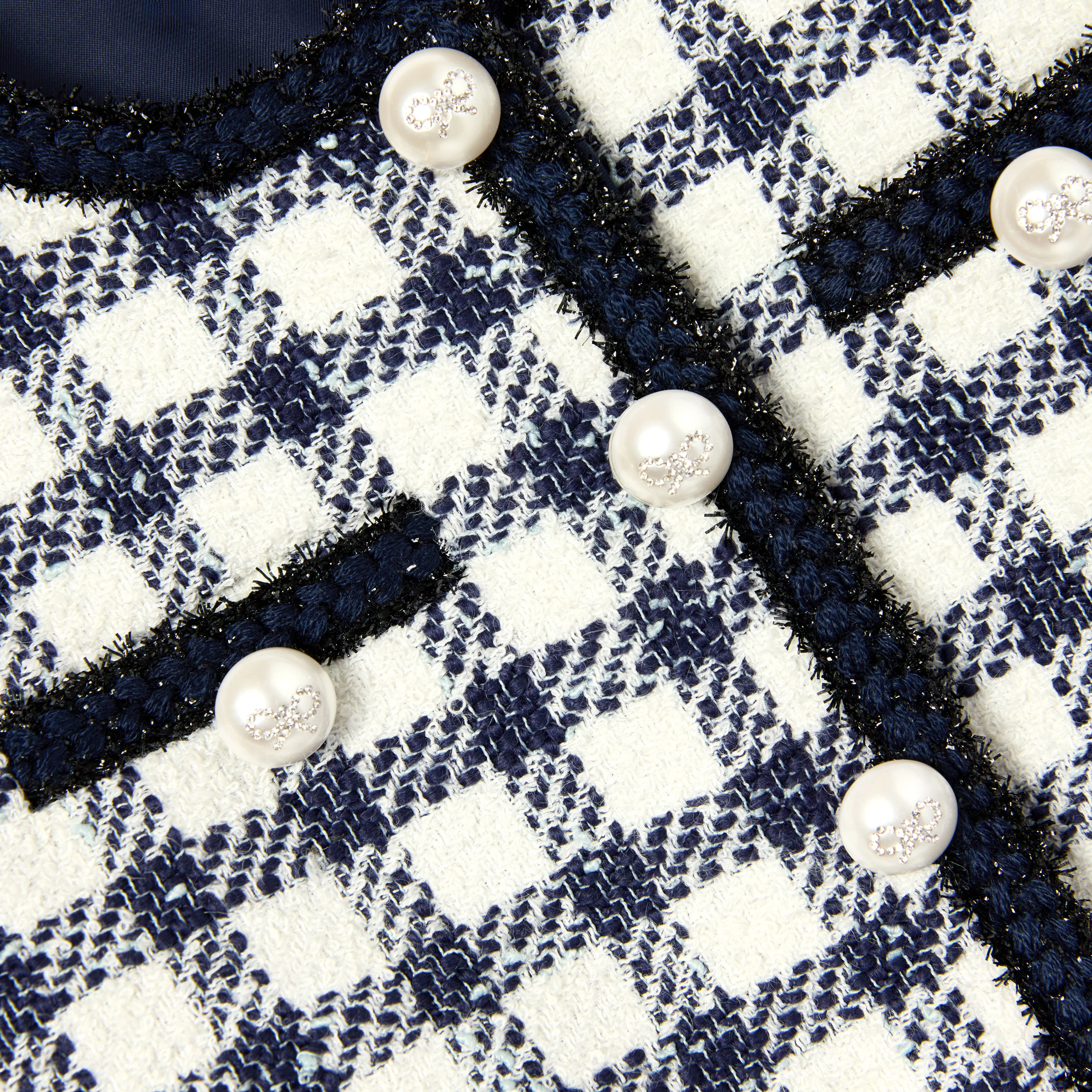 Navy Check Boucle Jacket - Image 4