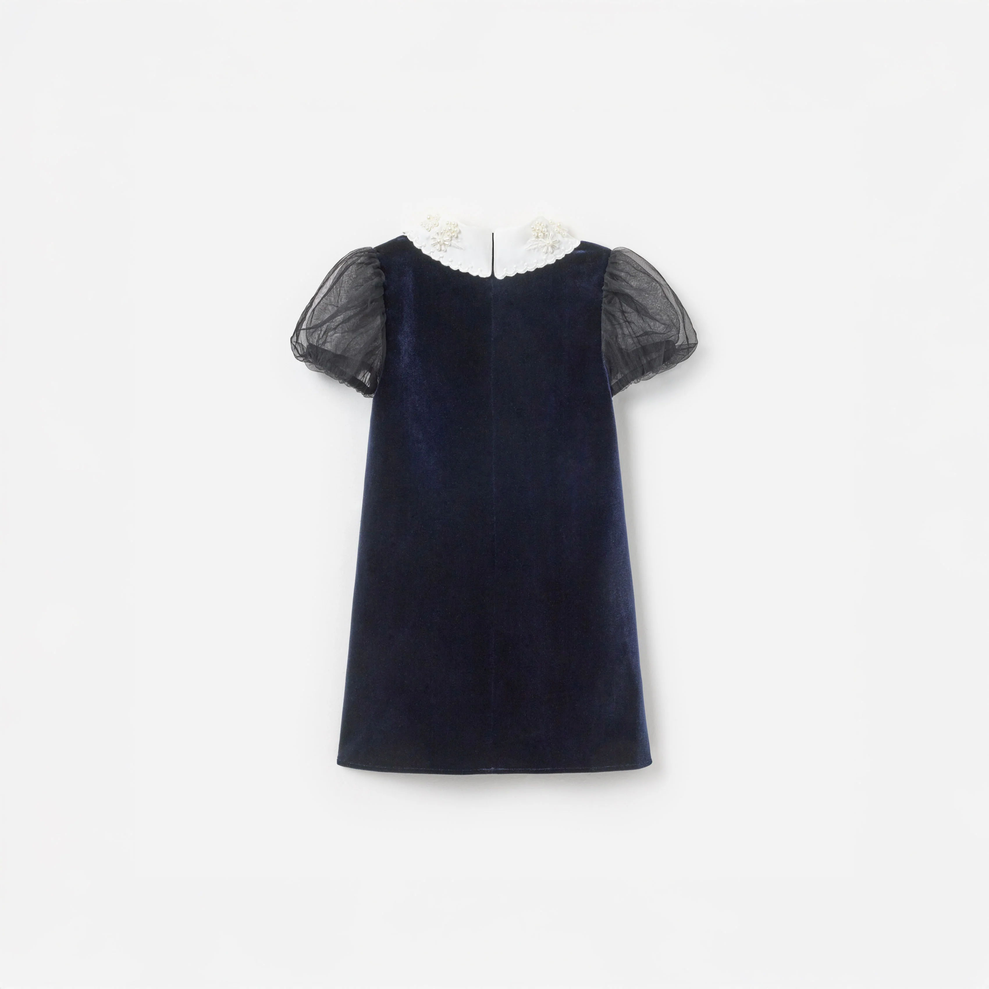 Navy Velvet Tulle Flower Trim Dress - Image 2
