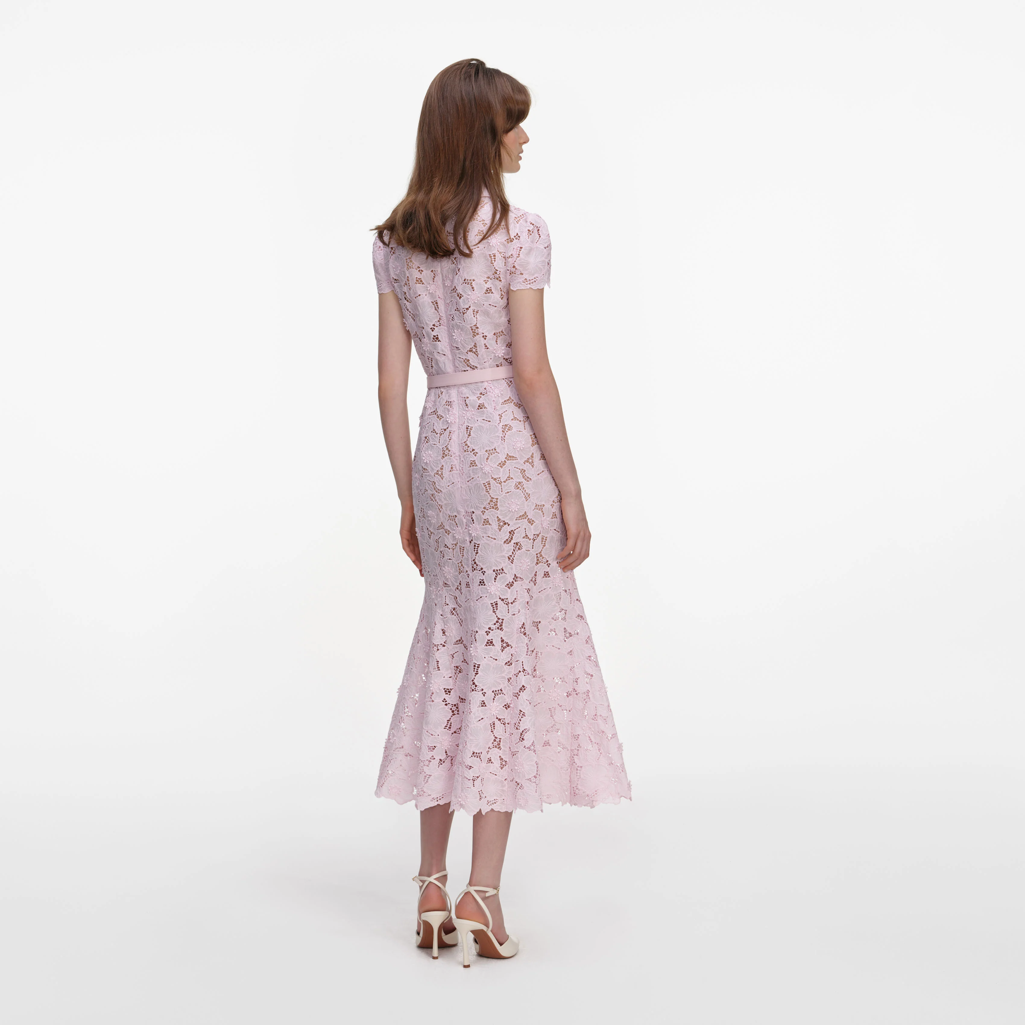 Pink Guipure Lace Midi Dress - Image 3