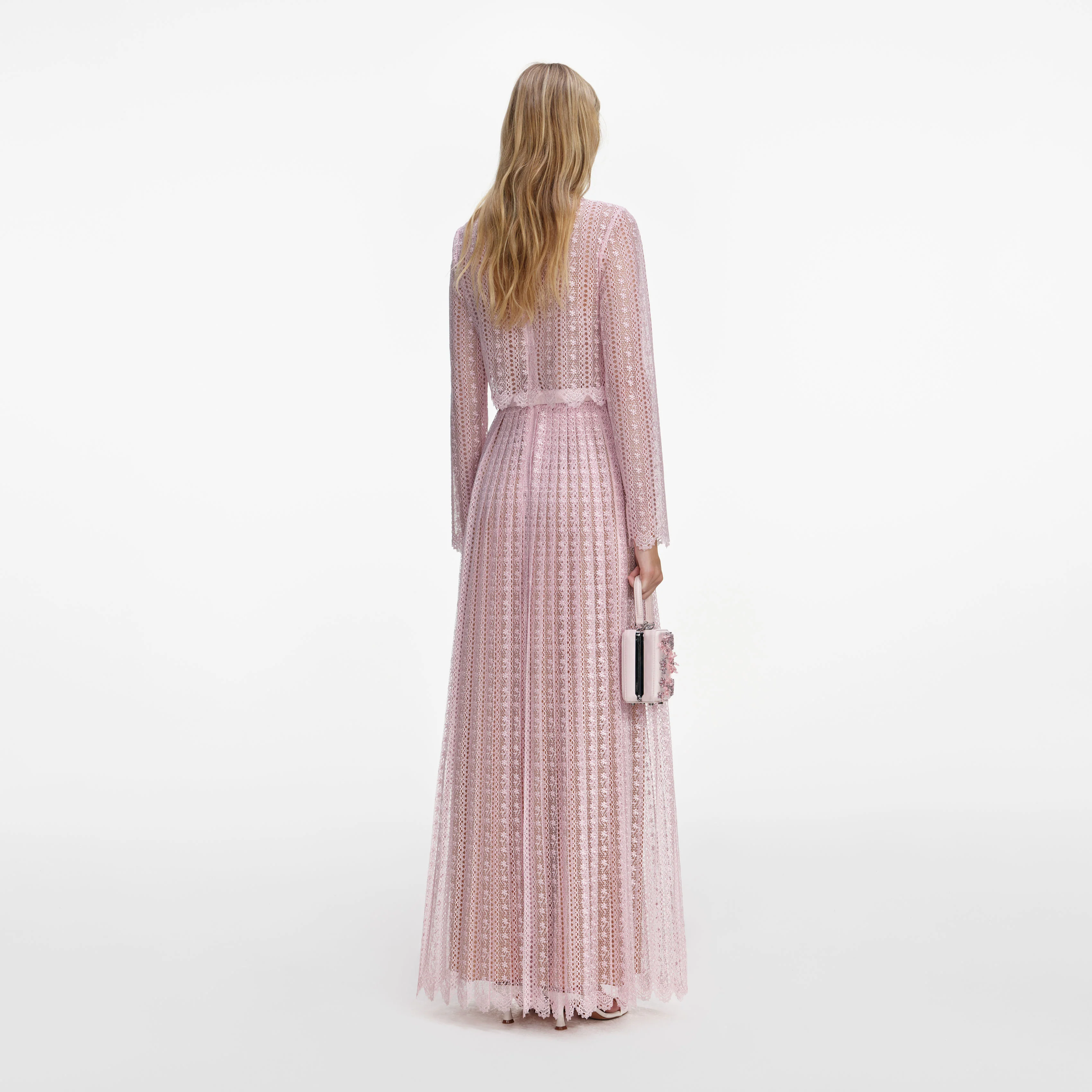 Pink Organza Lace Maxi Dress - Image 3