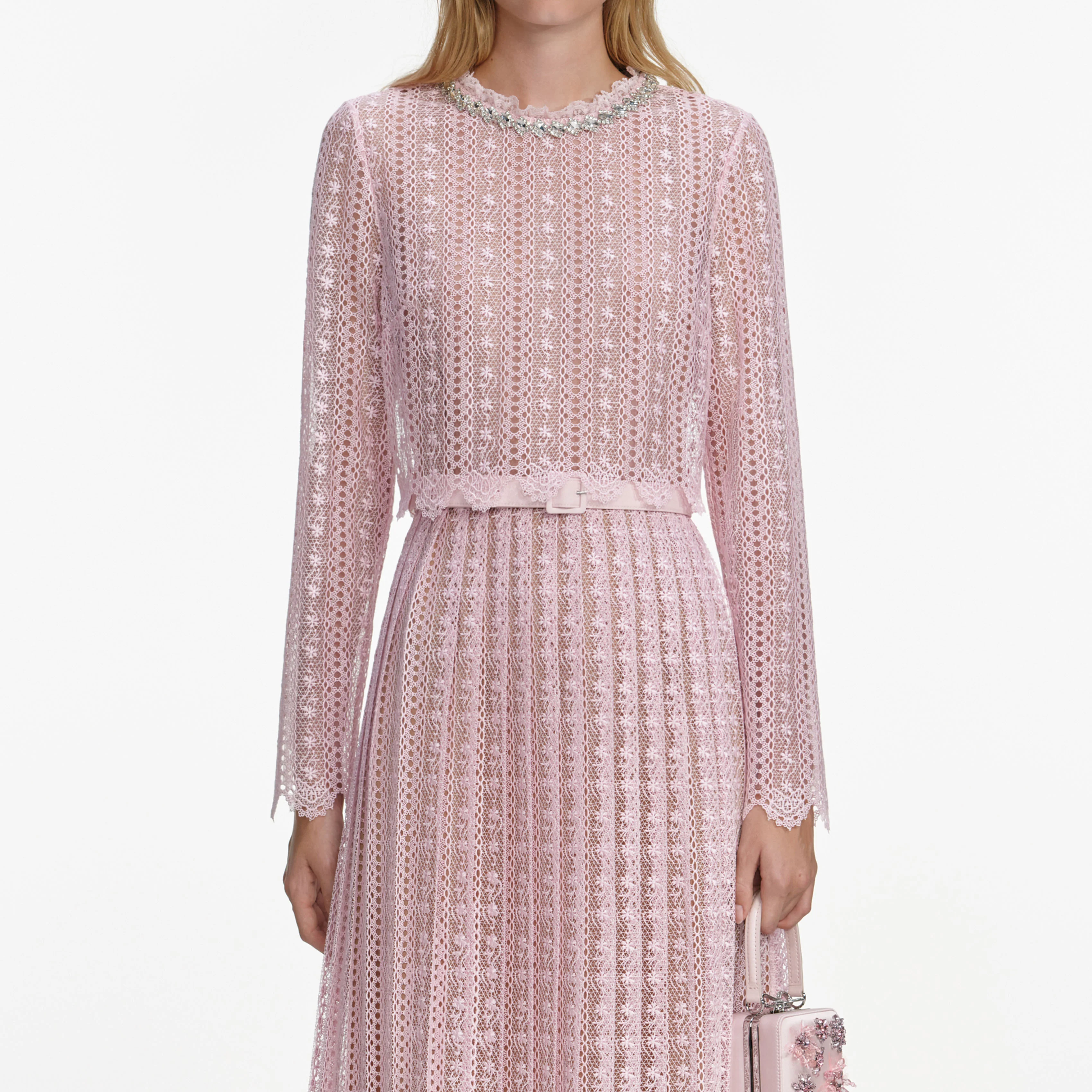 Pink Organza Lace Maxi Dress - Image 4