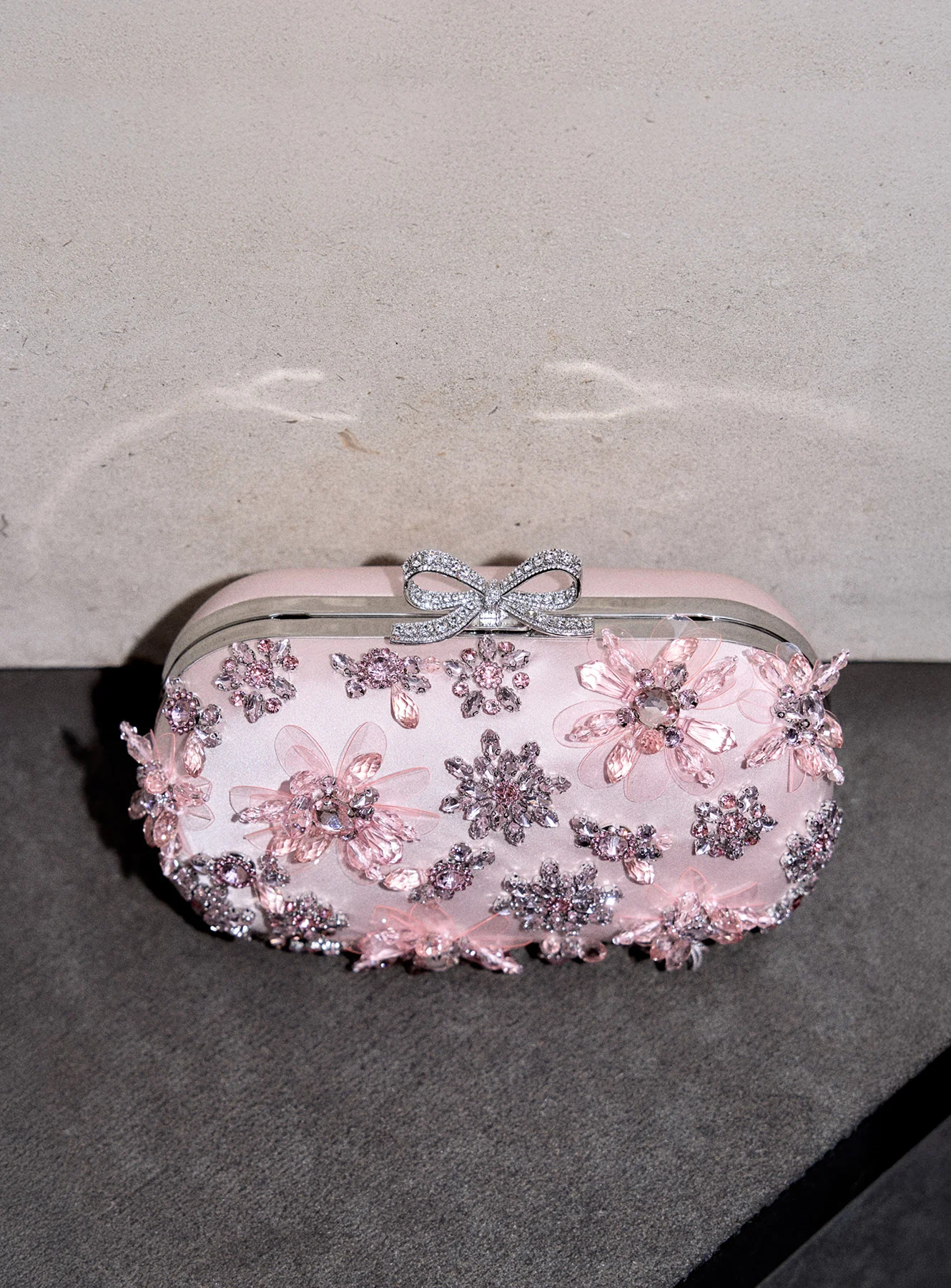 Pink Satin Floral Crystal Clutch - Image 6