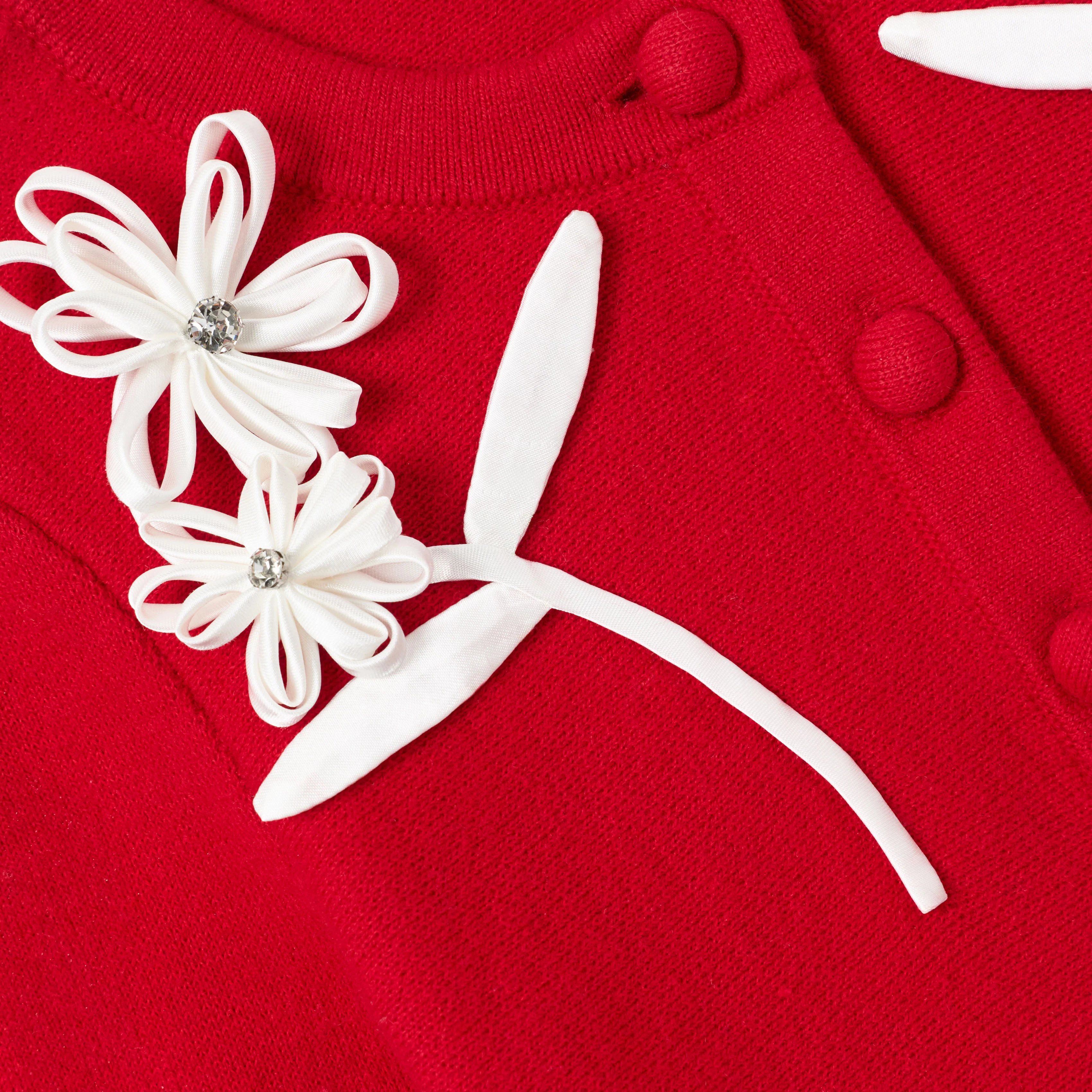 Red Flower Trim Dress - Image 3