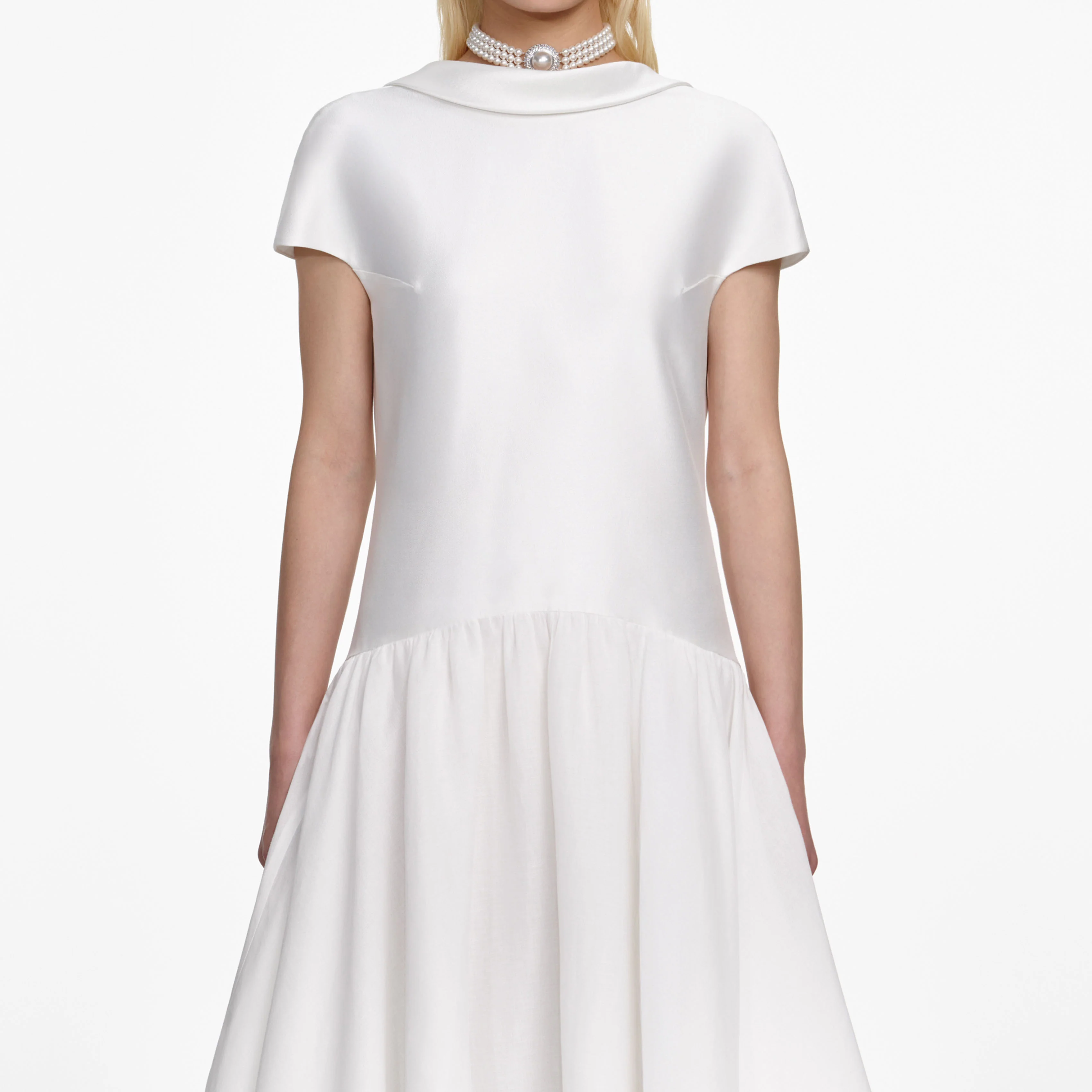 White Satin Ramie Midi Dress - Image 4