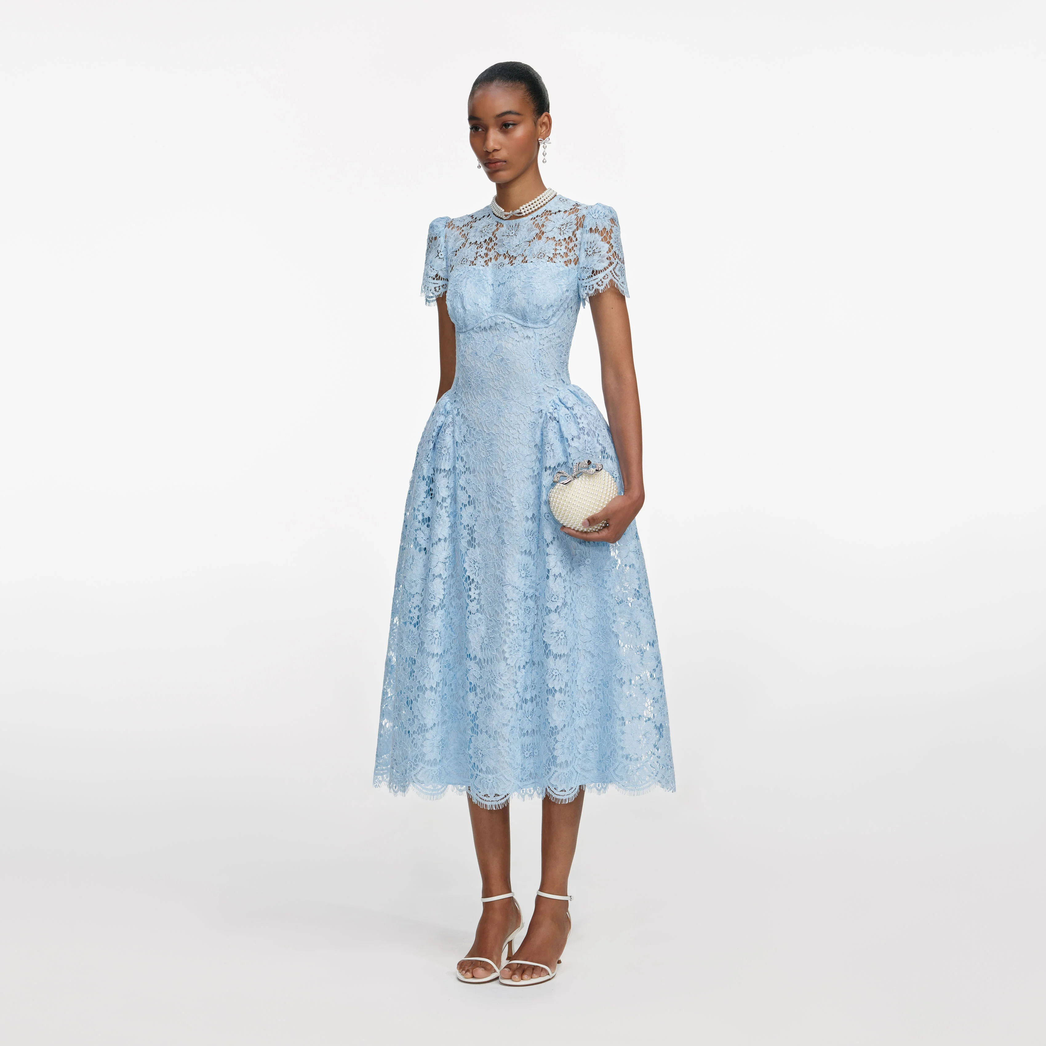 Blue Fine Lace Midi Dress - Image 2