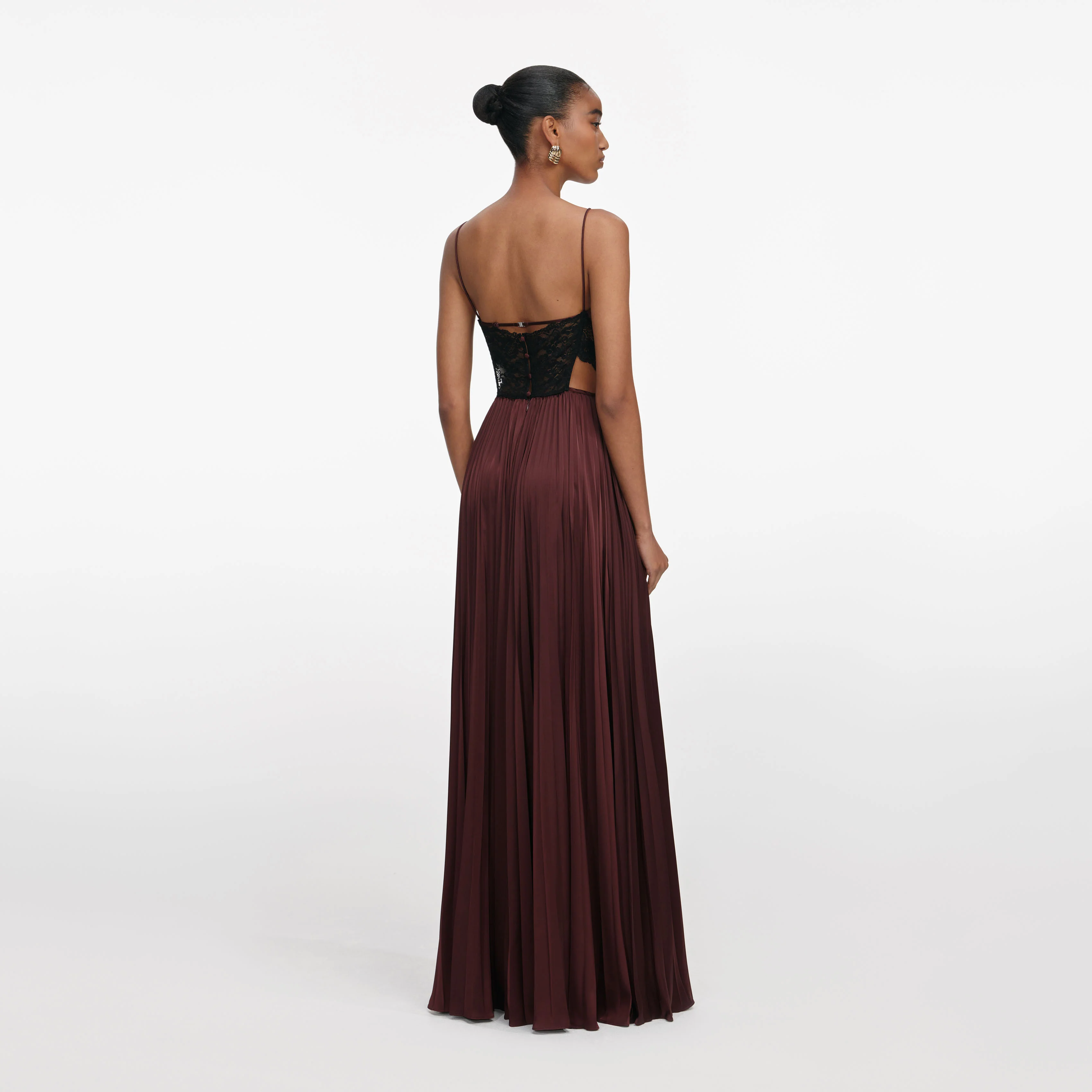 Brown Satin Lace Maxi Dress - Image 3
