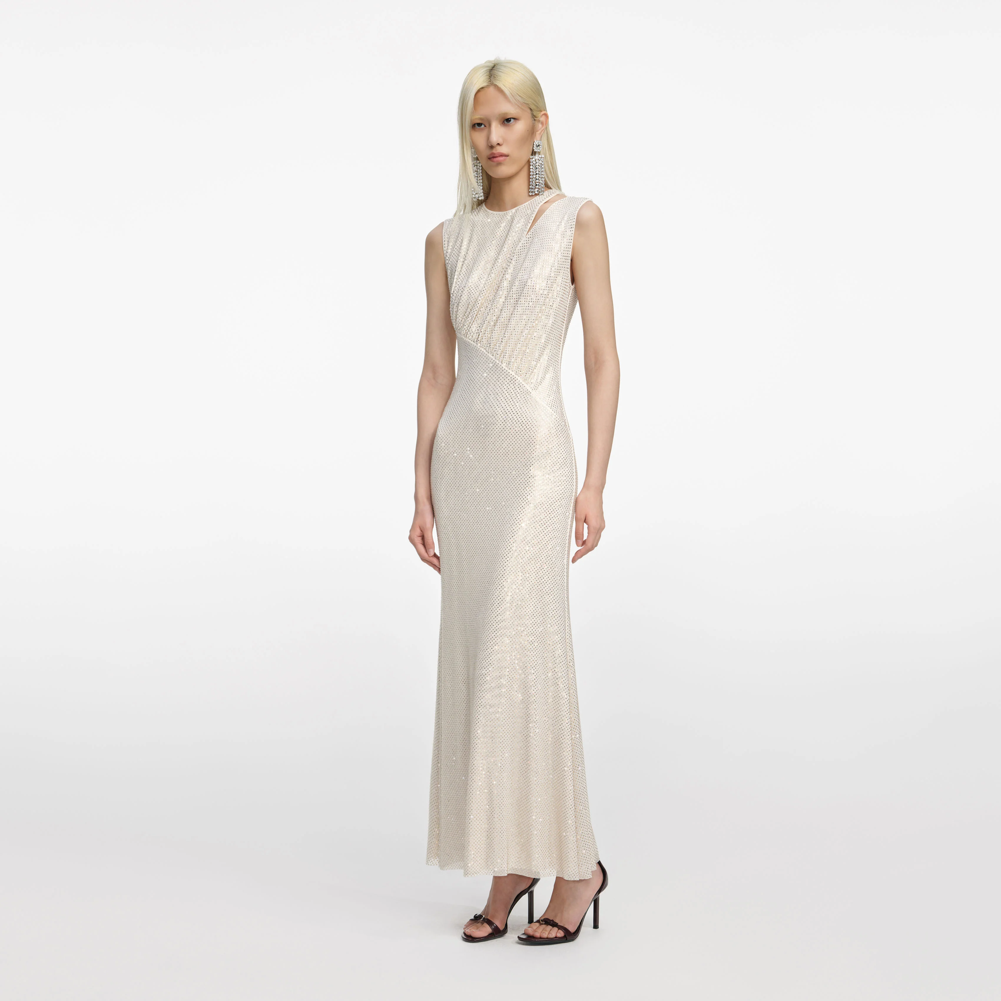 Champagne Rhinestone Cut Out Midi Dress - Image 2