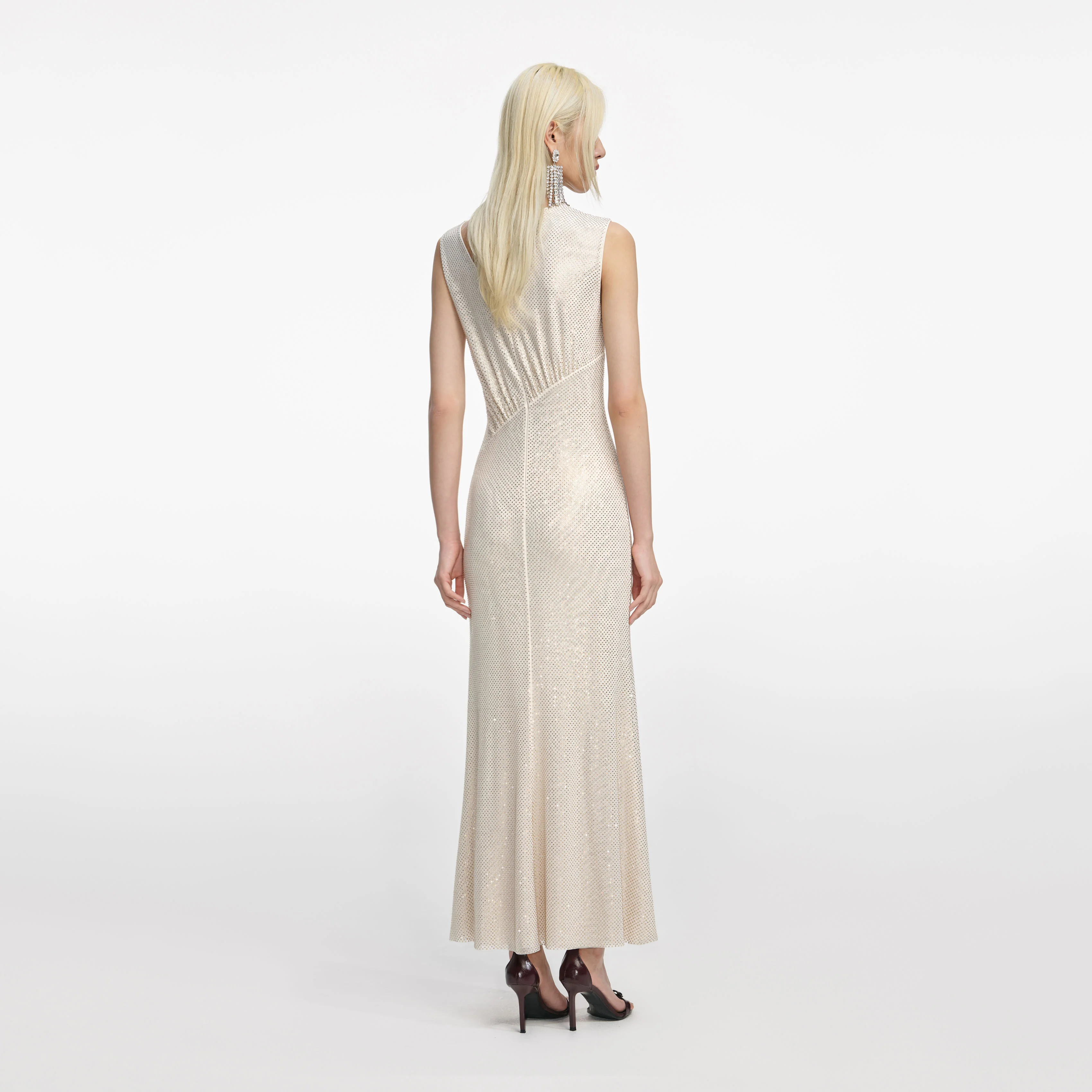 Champagne Rhinestone Cut Out Midi Dress - Image 3