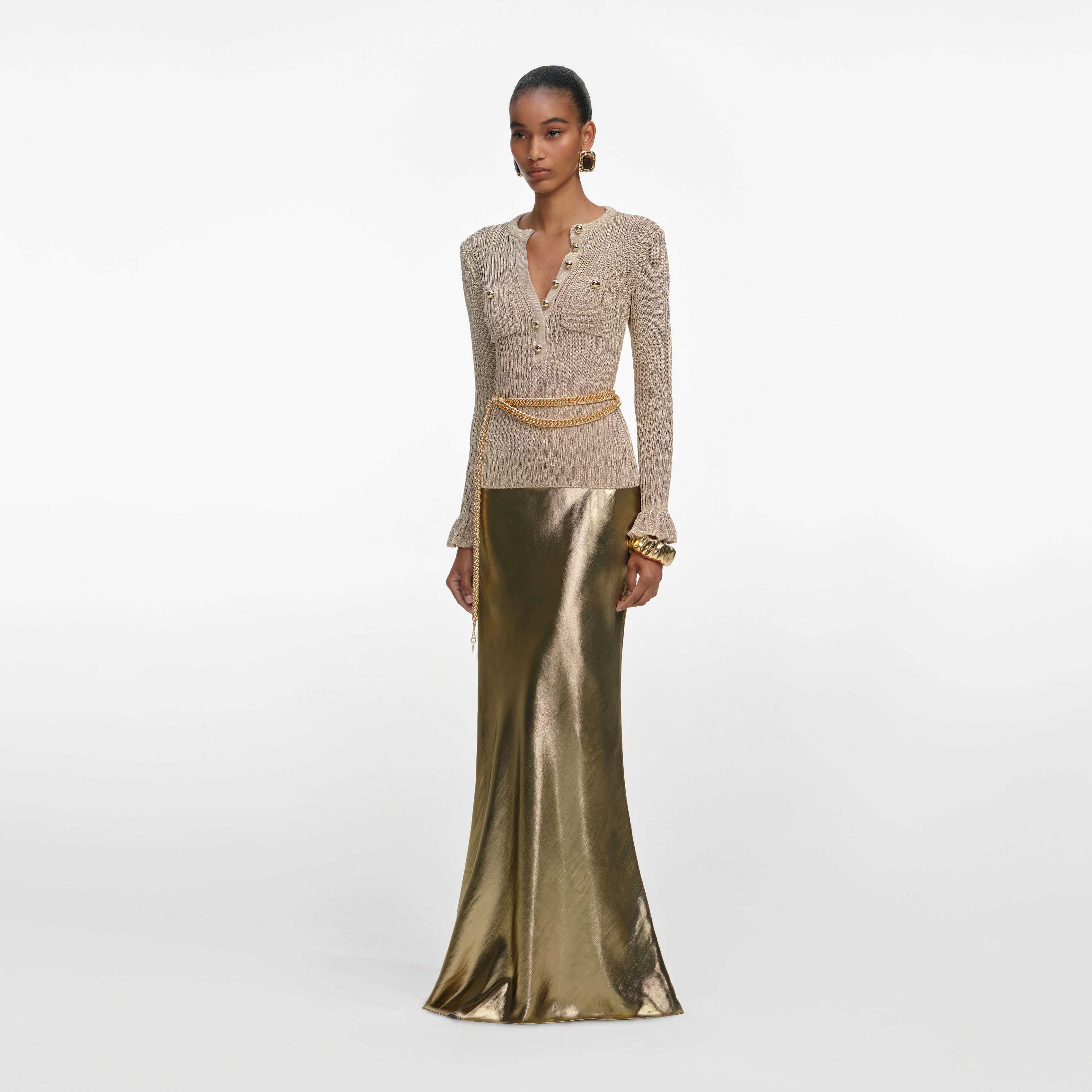 Gold Metallic Maxi Skirt - Image 2