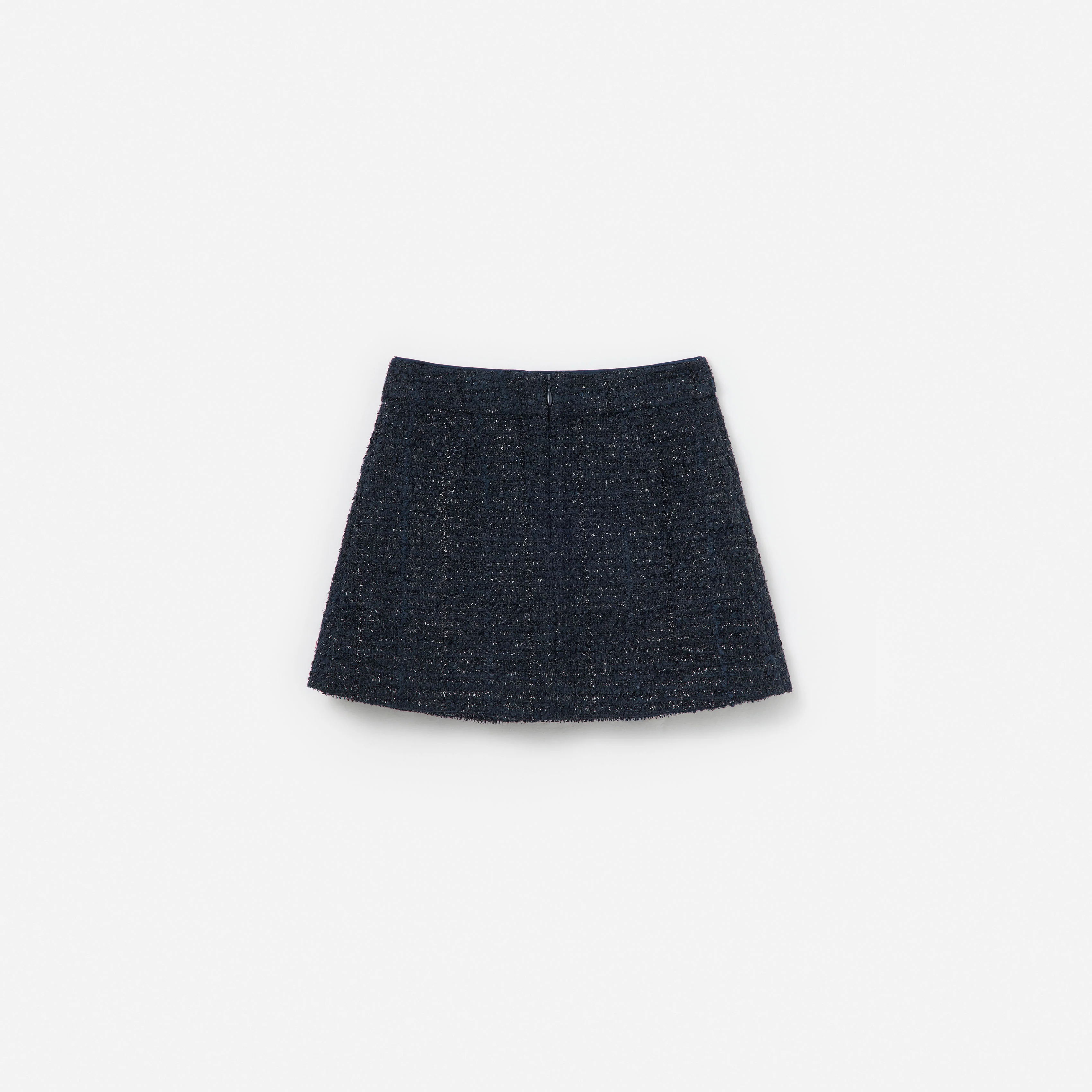 Navy Boucle Pleated Skirt - Image 2